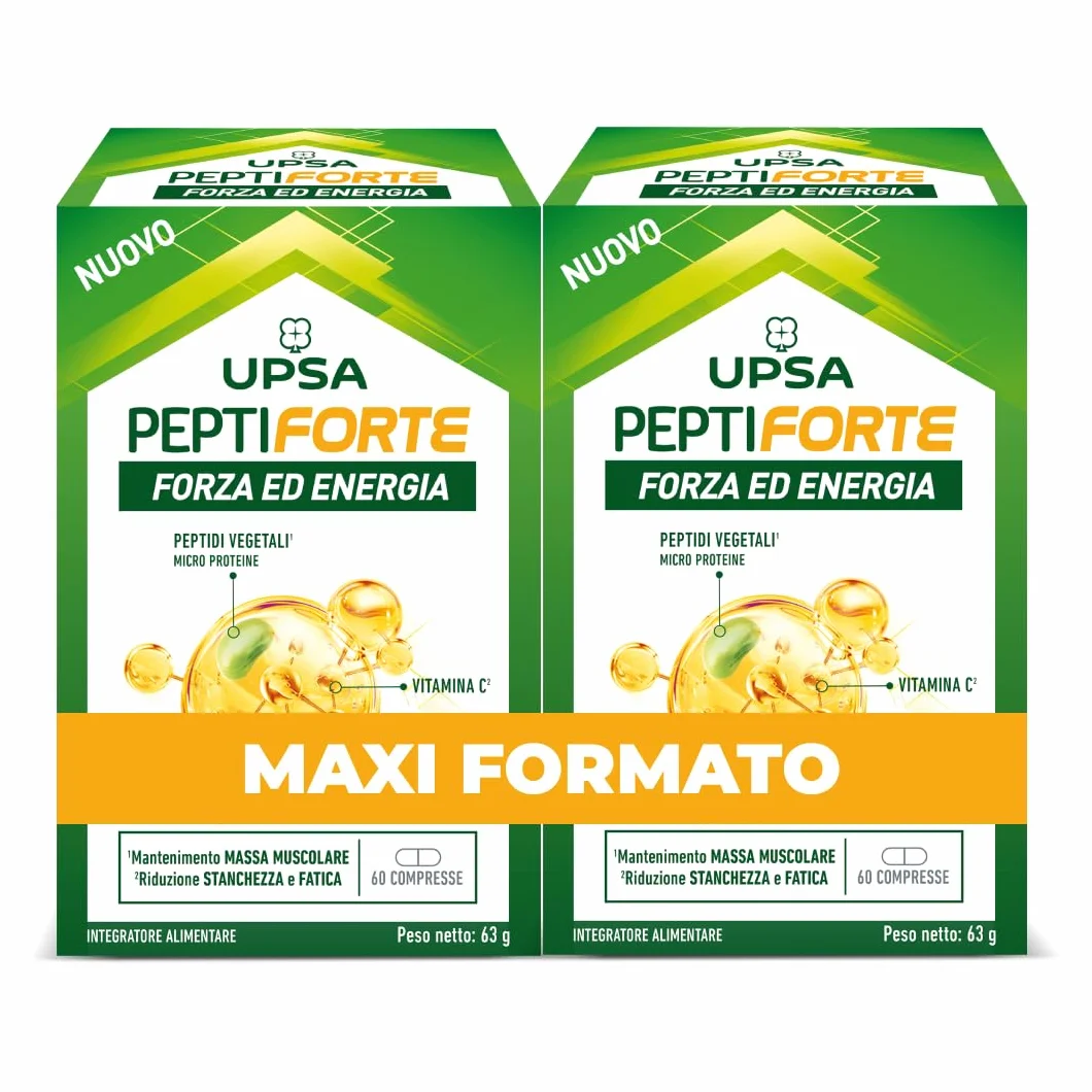 UPSA PeptiFORTE Forza ed Energia 120 Compresse Integratore Alimentare con Peptidi Vegetali e Vitamina C Mantenimento Massa Muscolare Vegan 2 Confezioni