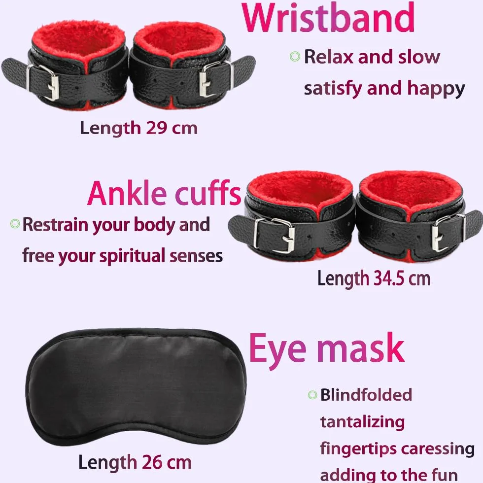 Set da gioco di ruolo per coppie, accessori regolabili, set da dieci pezzi in pelle - per la camera da letto, per aggiungere divertimento a uomini e donne - rosso e nero