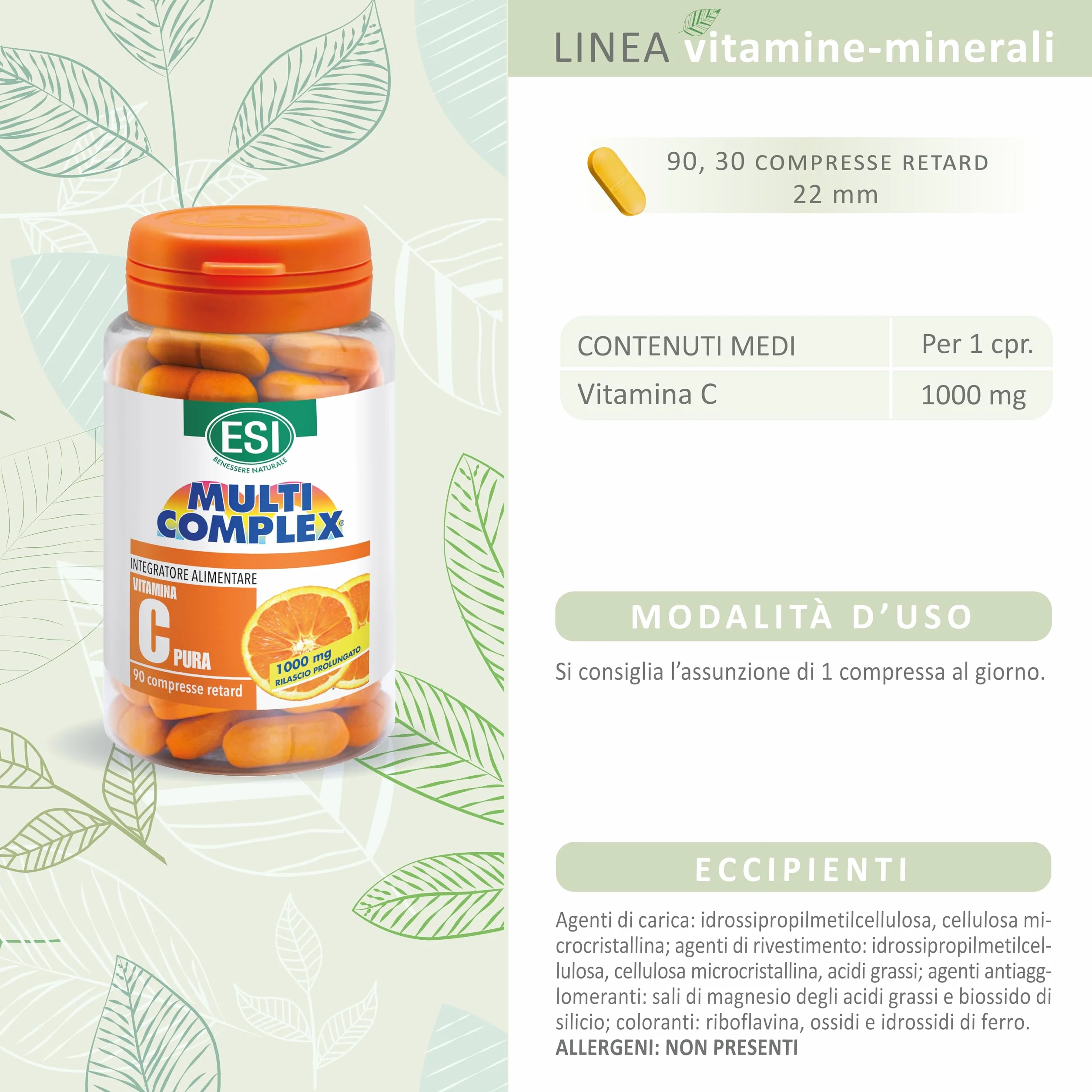 ESI Multicomplex Vitamina C Pura Retard 90 Compresse Integratore Alimentare Rilascio Prolungato
