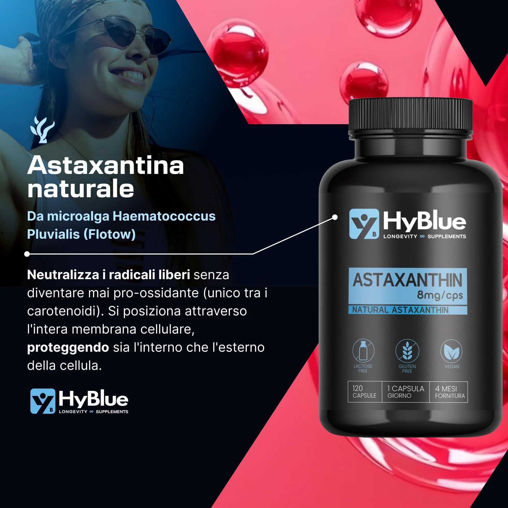 Astaxantina Naturale 8 mg 120 Capsule Pura Alto Dosaggio Antiossidante Integratore Sport Recupero Protezione Cellulare