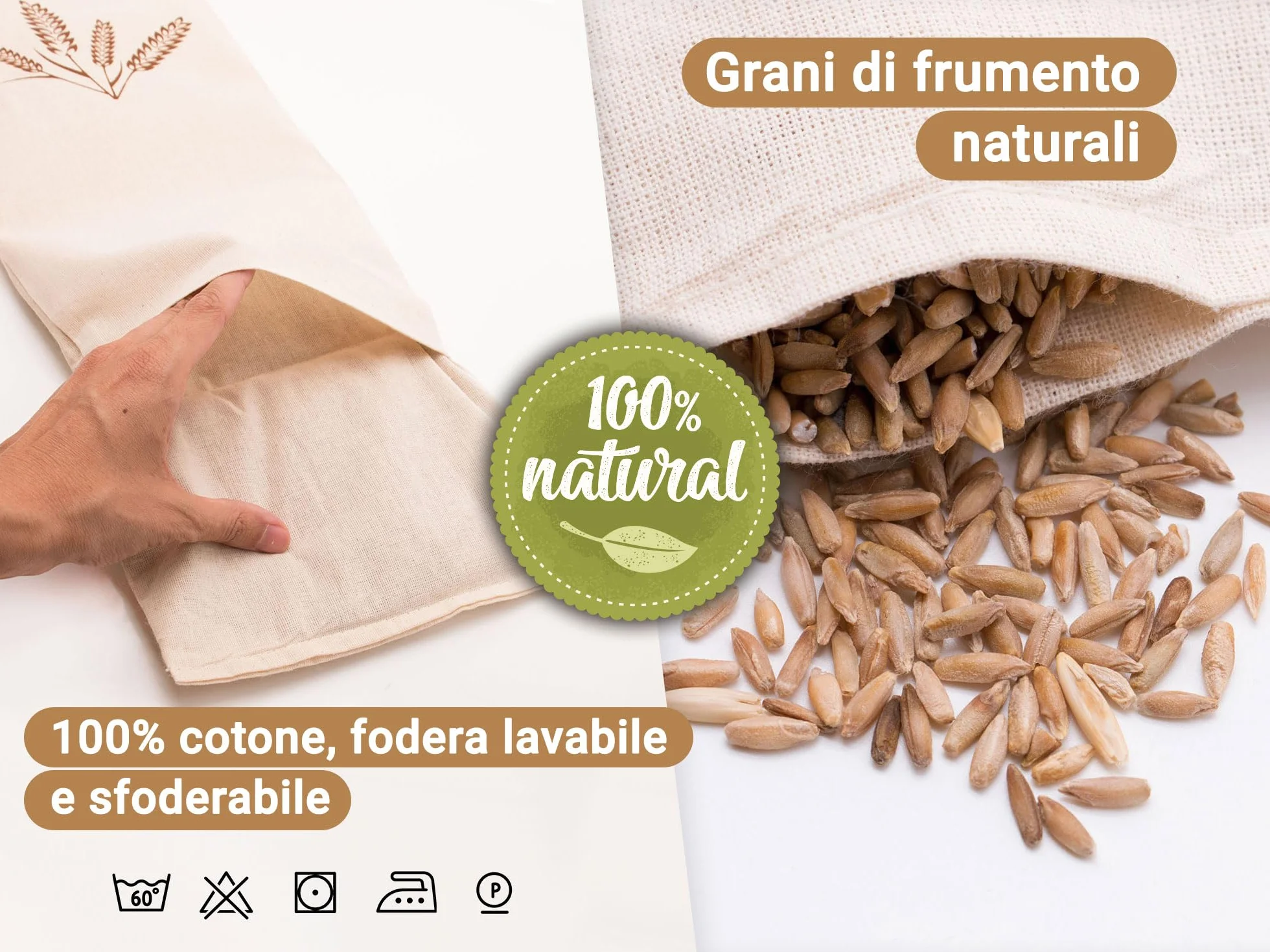 ZOLLNER cuscino cervicale termico per microonde con granelli di grano 20x53 cm, allievia i dolori alla cervicale, spalla, schiena - adatto per le coliche - fodera lavabile