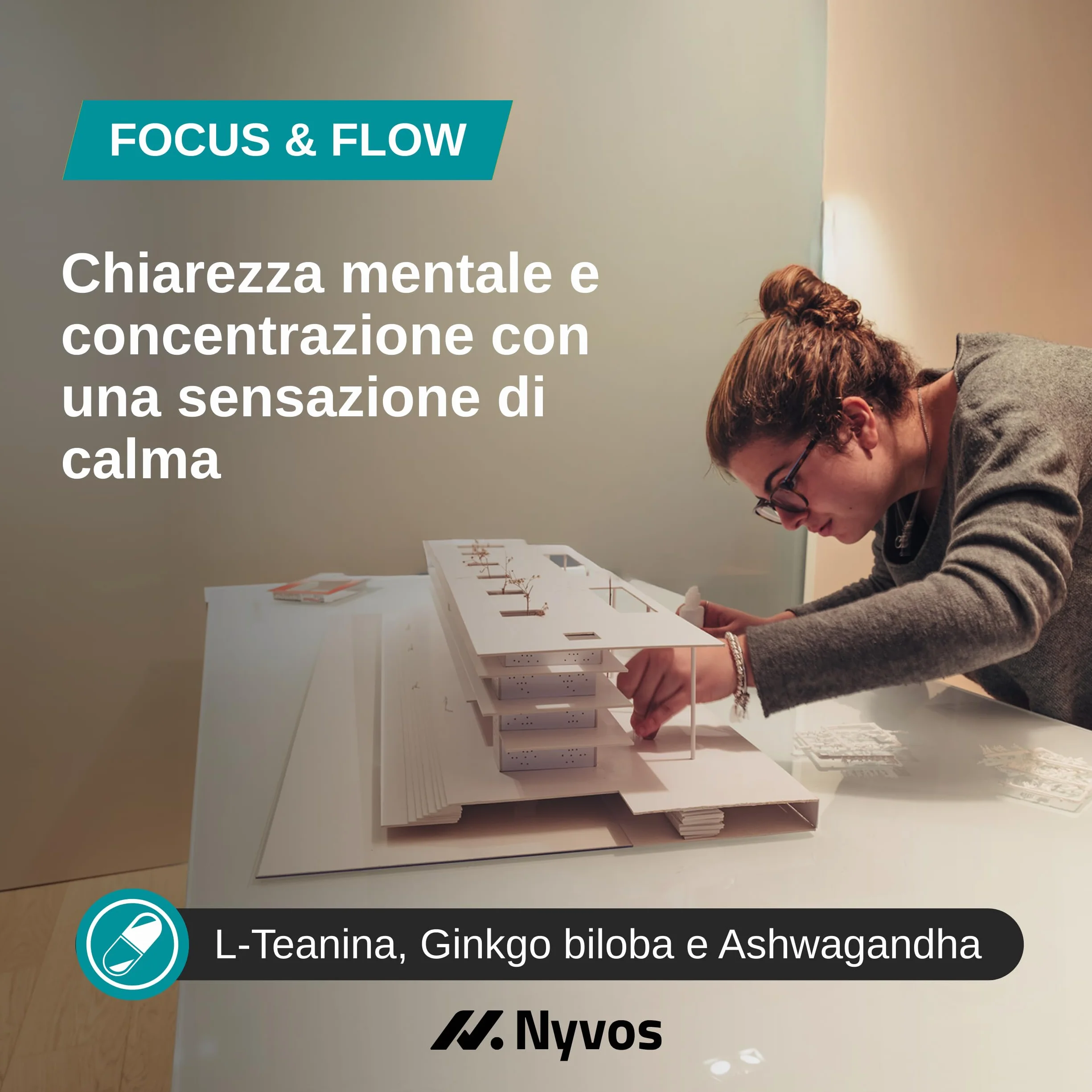 L Teanina, Ginkgo Biloba, Ashwagandha – Nootropico con Bacopa Monnieri, caffeina naturale, vitamine B6 & B12 ad alto dosaggio | Focus, concentrazione & energia senza nervosismo | 90 capsule vegane