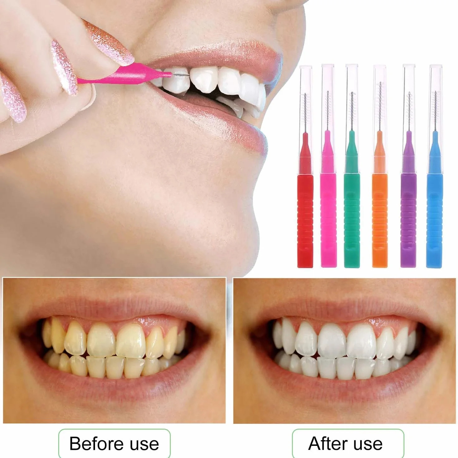 Scovolini Interdentali 30 Pezzi, Scovolino Per Pulizia Denti con Coperchio, Igiene Orale (6 Colori)