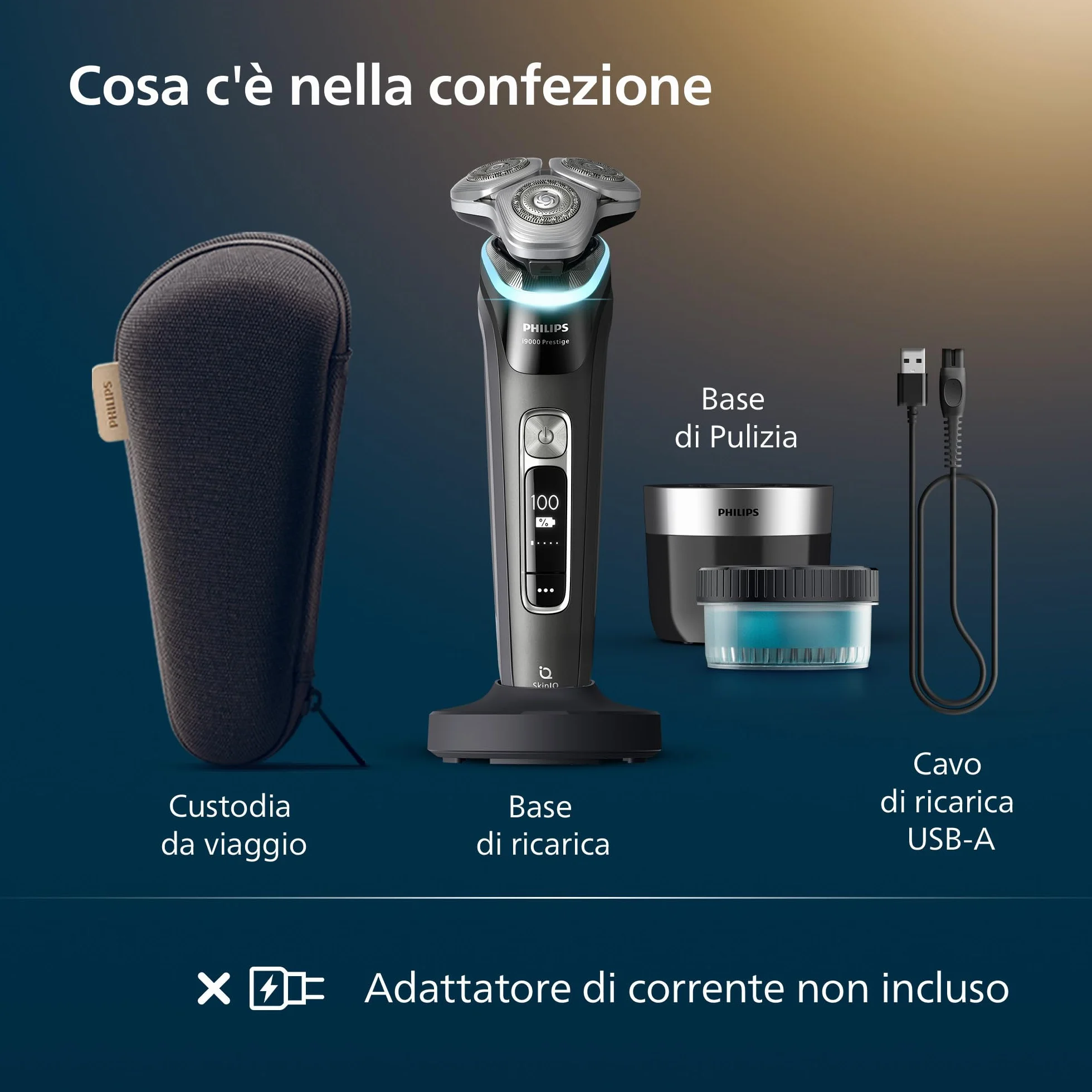 Philips Shaver i9000 Prestige Rasoio Elettrico Wet & Dry Skin IQ Triplo Sistema Lift & Cut Doppie Lame Acciaio 360º XP9207/30