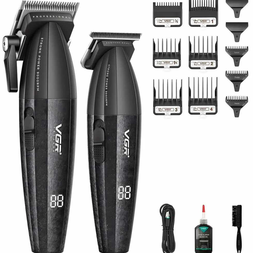 Vetrineinrete® Coppia di rasoi tagliacapelli VGR HAIR TRIMMERR E CLIPPER ricaricabili con display 9000rpm leva conica