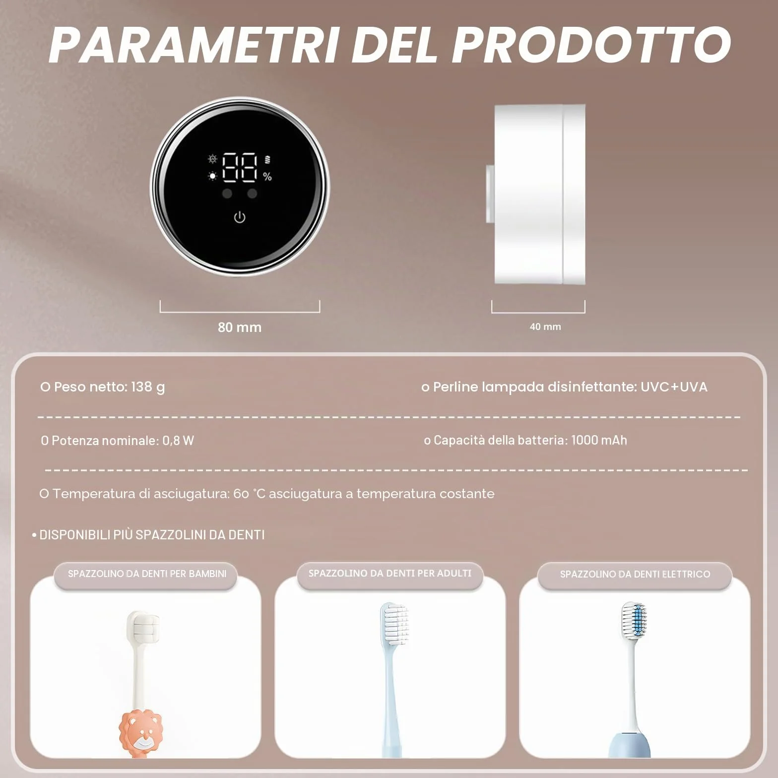 Roadtime Disinfettante Spazzolino da Denti con UV,Supporto per Elettrico Denti con Asciugatura,Sterilizzatore Spazzolino Da Denti Da Bagno Montato A Parete,Carico Di 1000 Mah, Funzione Tempo