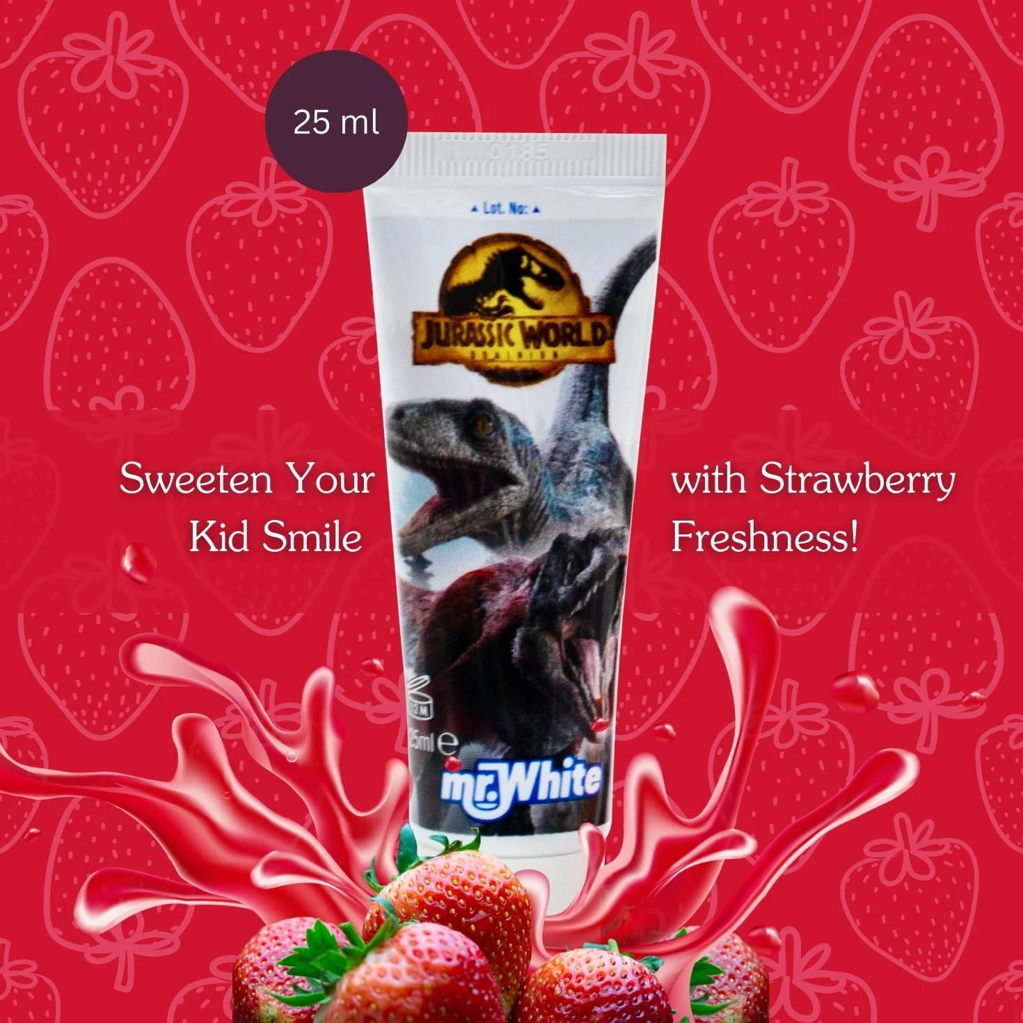 Jurassic World - Kit da viaggio per l'igiene orale, contiene dentifricio al gusto di fragola e spazzolino da denti con tappo di protezione, ventosa, manico comodo e setole morbide per bambini