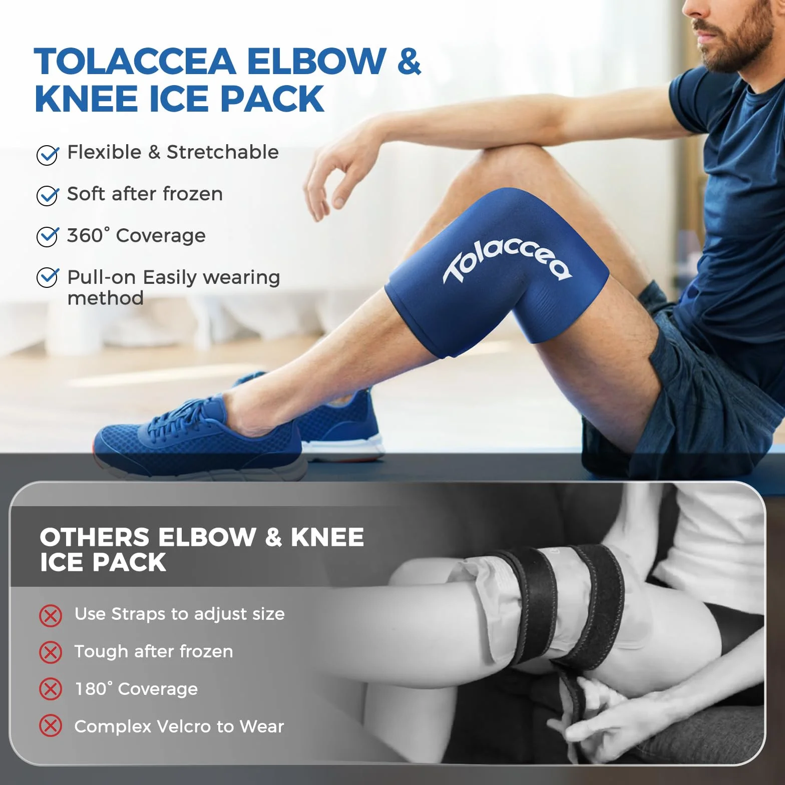 Manicotto di Compressione in Gel Riutilizzabile Terapia Calda e Fredda Impacchi di Ghiaccio Flessibili (Blu, Medium 13''-16'')