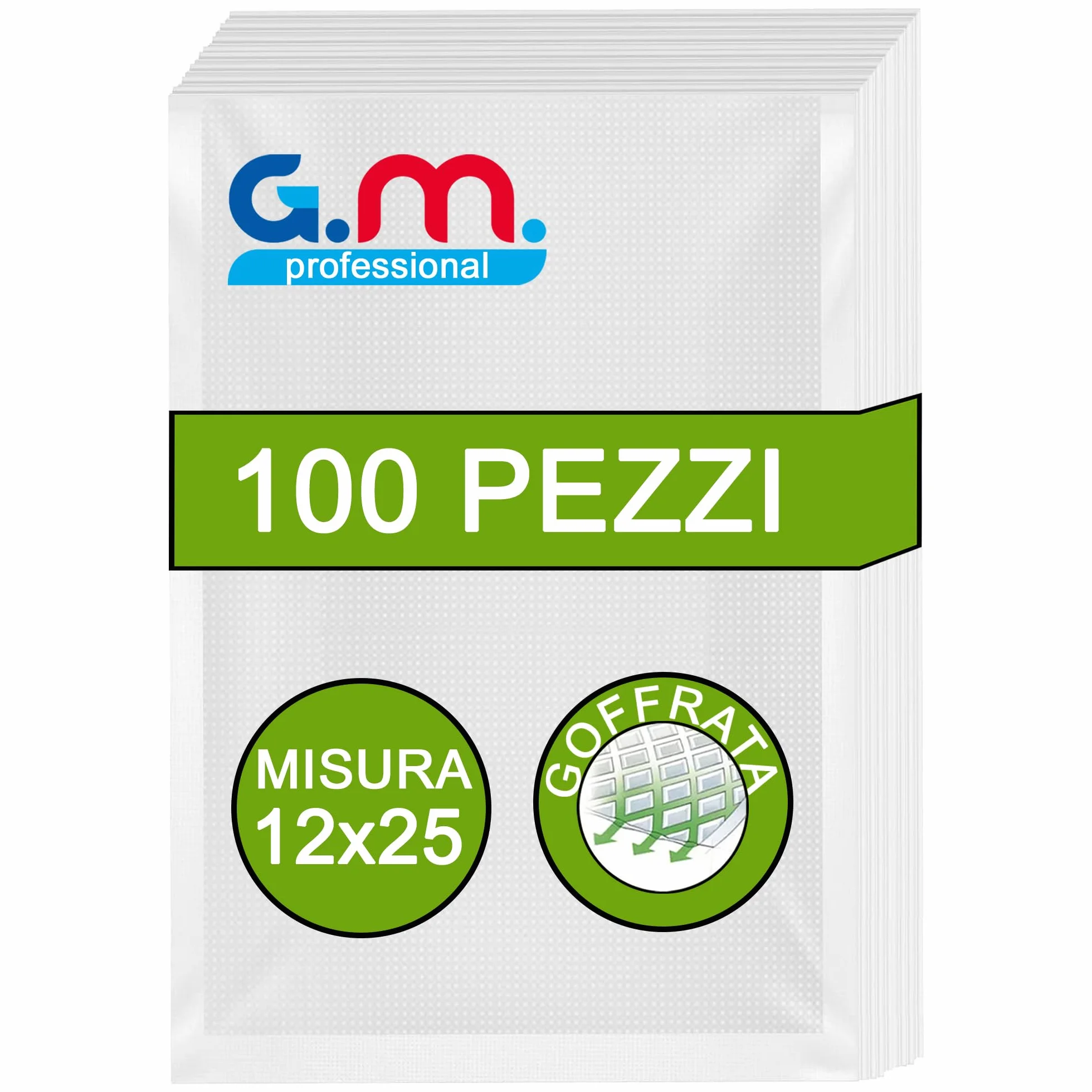 Sacchetti Sottovuoto Goffrati GM 100, 12x25 cm per Macchine Sottovuoto, Senza BPA