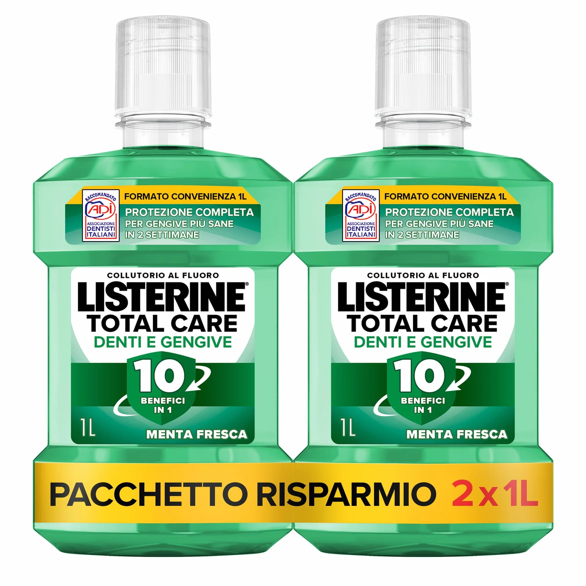 LISTERINE Total Care Denti e Gengive Collutorio al Fluoro Menta Fresca 2x1L