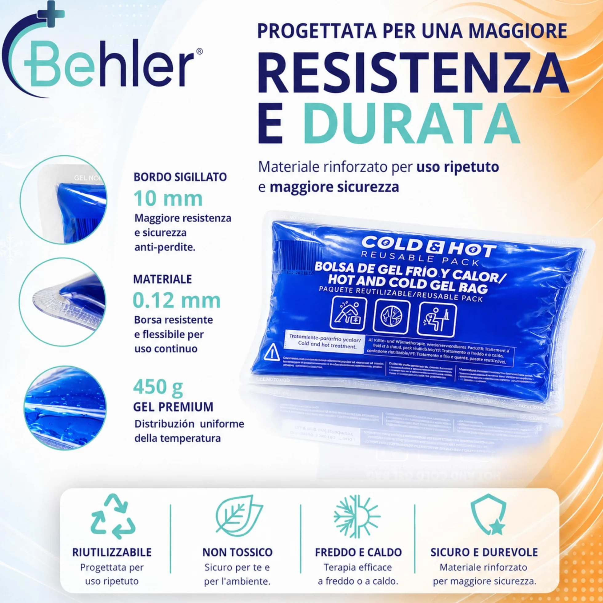 Ghiaccio Gel Riutilizzabile (26 x 15 cm) Compressa Fredda Calda Multifunzione per Terapie Dolori Muscolari Febbre Lesioni Sportive