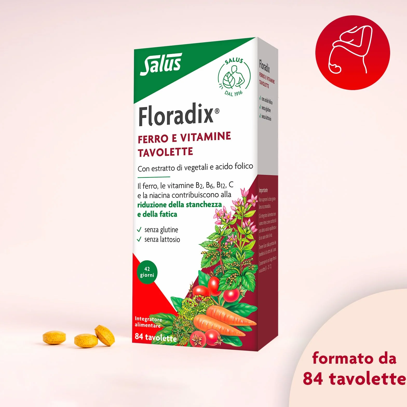 Salus Floradix - Integratore alimentare con Ferro e Vitamine per contribuire a ridurre la stanchezza e la fatica - 84 tavolette x 42 giorni