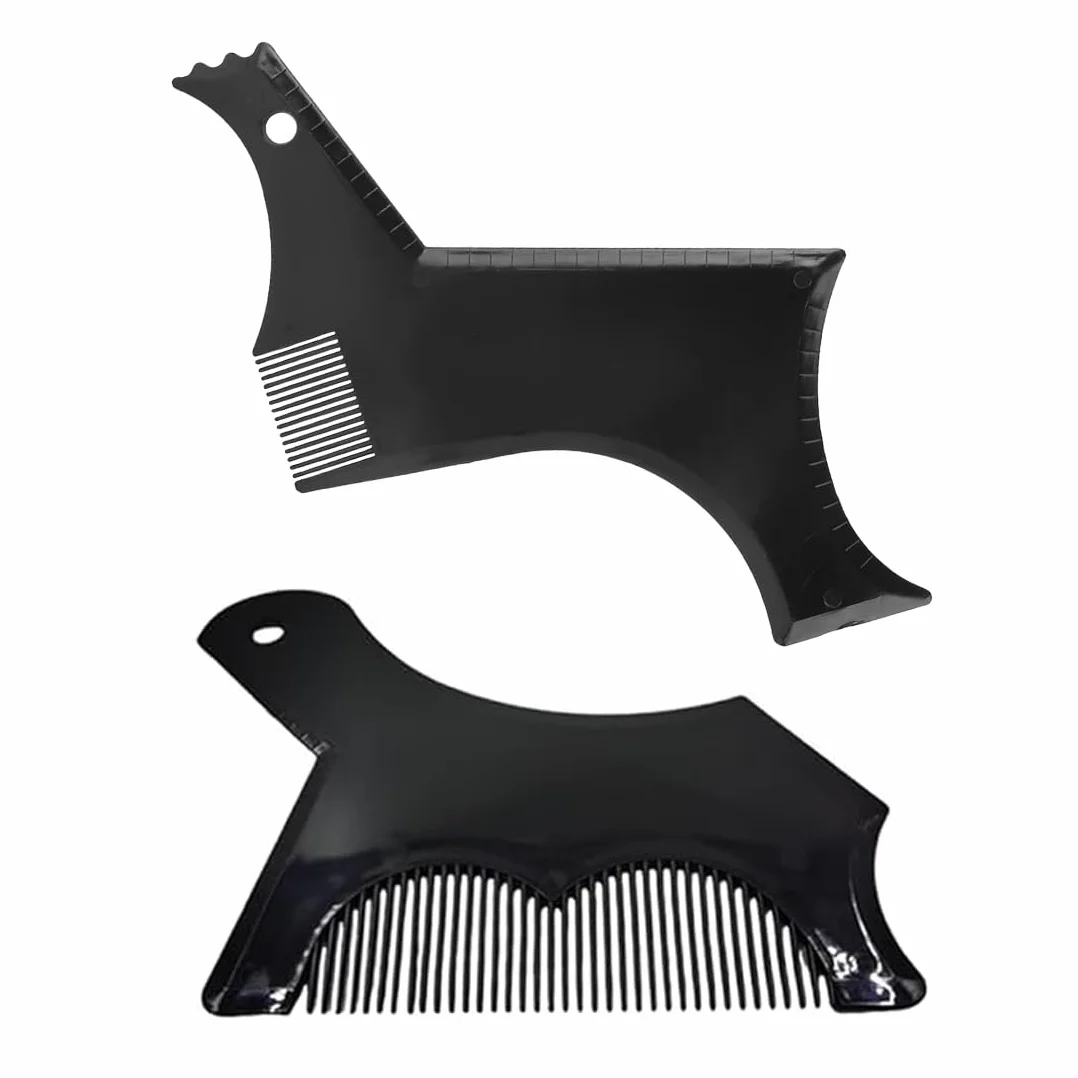 Stencil Pettine per Barba Uomo 2 Pezzi, Strumenti per Modellazione Capelli, Nero