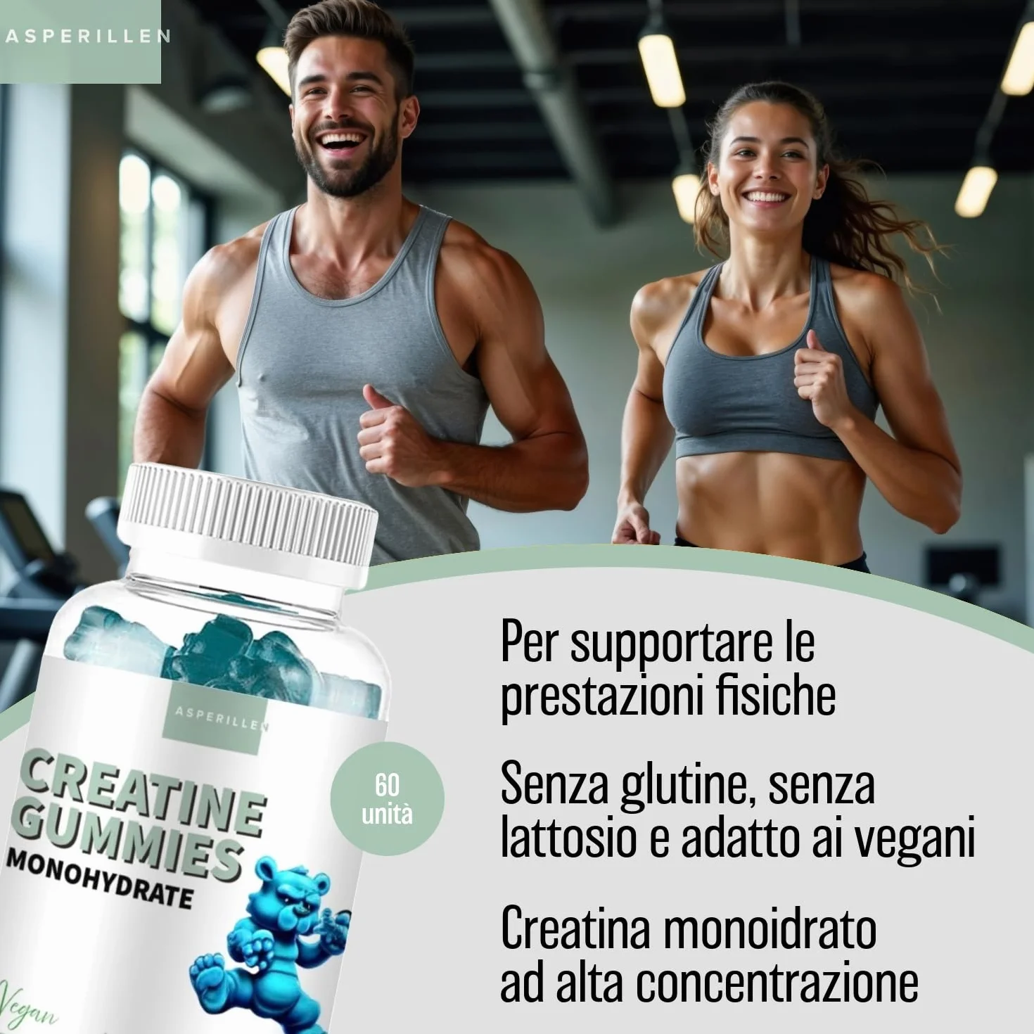 Creatina Monoidrata in Gommose Gusto Mirtillo - 100% Creatina Monoidrato per Prestazioni Fisiche e Potenza Muscolare - Vegano, Senza Glutine, Senza OGM, 60 Unità - Creatine Gummies