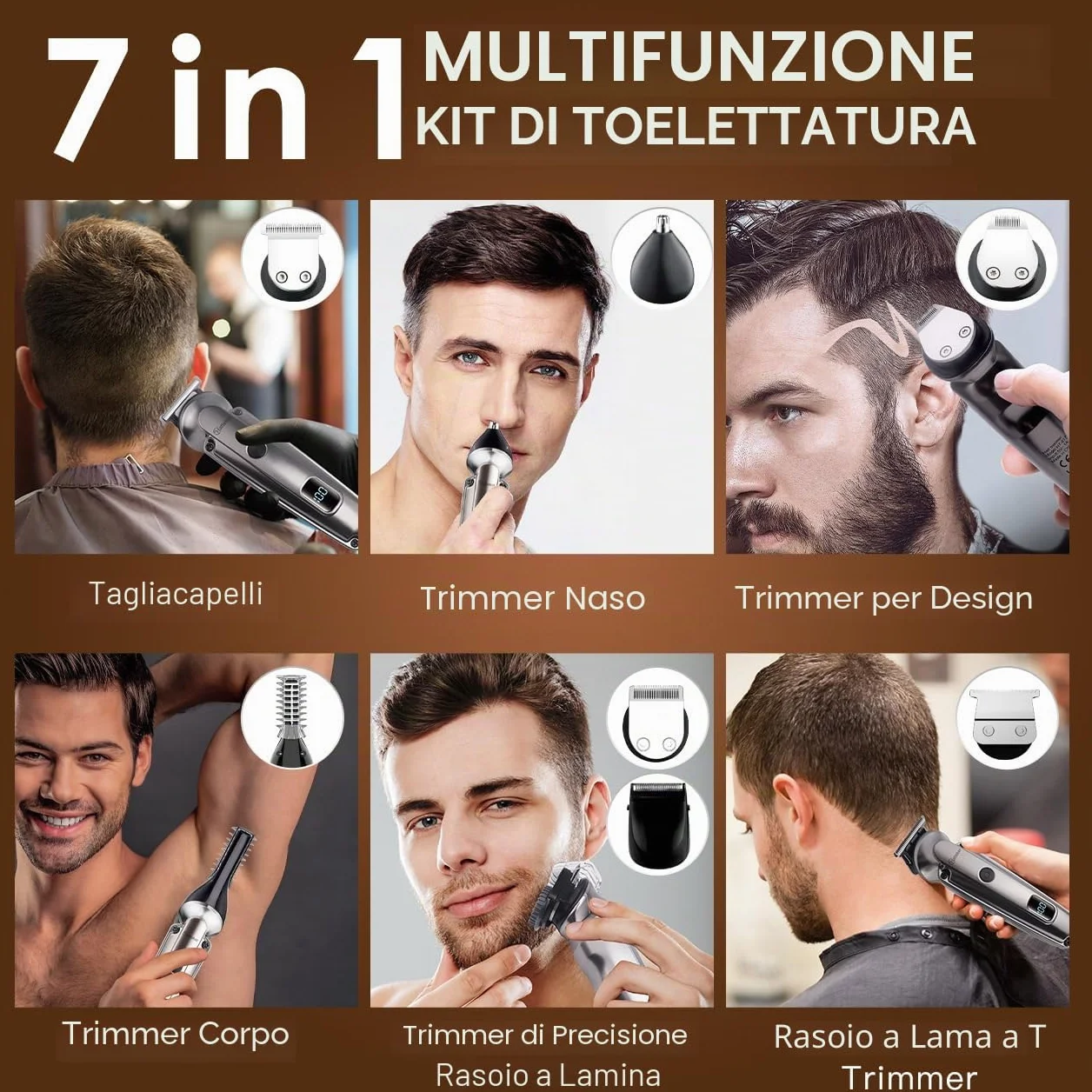 Hatteker Regolabarba Rasoio Elettrico Barba Professionale 7 in 1 Macchinetta per Barba