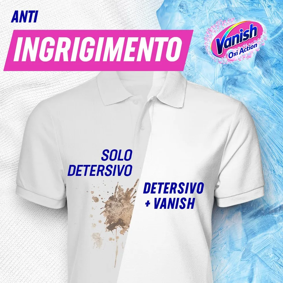 Vanish Oxi Action Multipower Polvere Bianco Splendente, Smacchiatore per Capi Bianchi, 1 Confezione da 1Kg per Bucato, Additivo Lavatrice Multiazione senza Candeggina