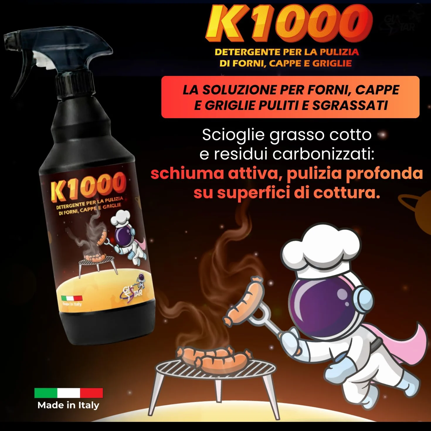 Detergente Pulizia Forno K1000 Sgrassatore 750 ml Made in Italy