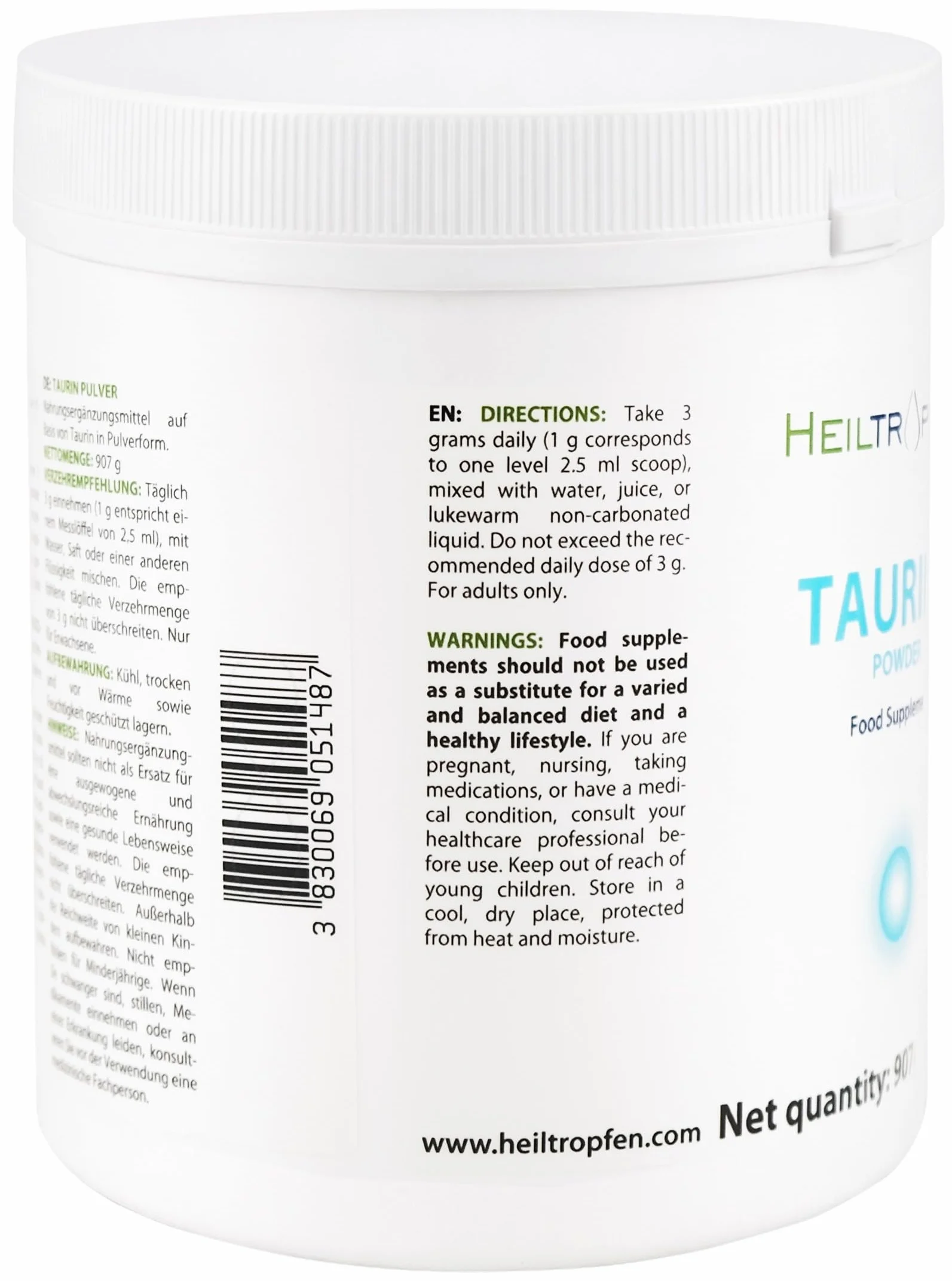 Taurina in Polvere | 907 g | Polvere Pura al 100% | Senza Aroma | Singolo Ingrediente | Senza Capsule | Integratore Alimentare |