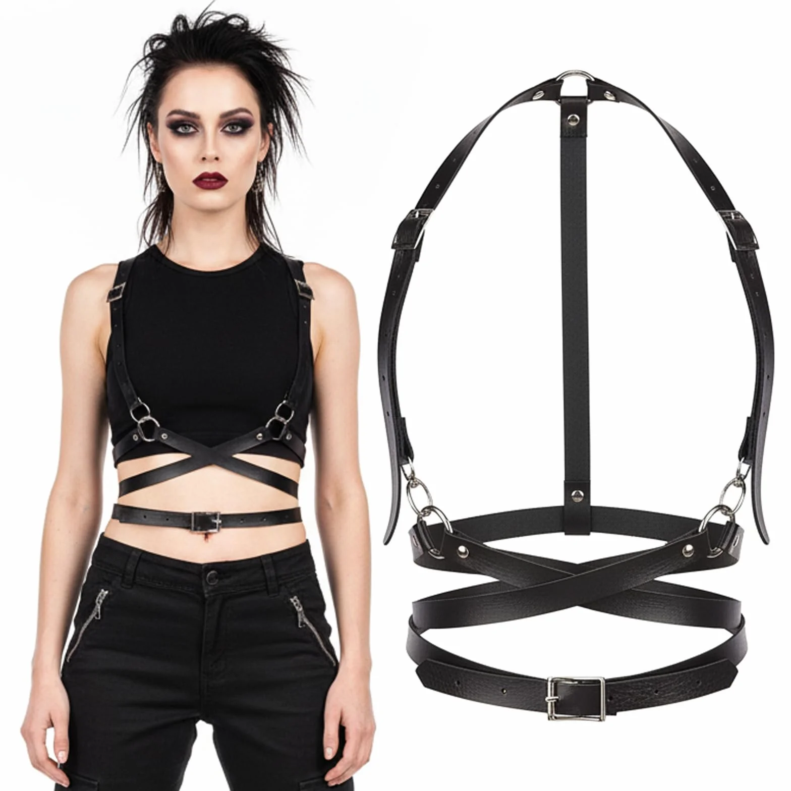 Harness da donna in pelle gotico accessorio cosplay abiti da sera