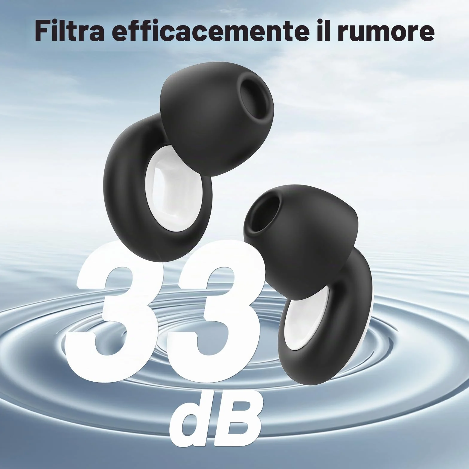 Tappi Auricolari Anti-Rumore 33dB in Silicone Riutilizzabili 3 Taglie per Adulti con Custodia
