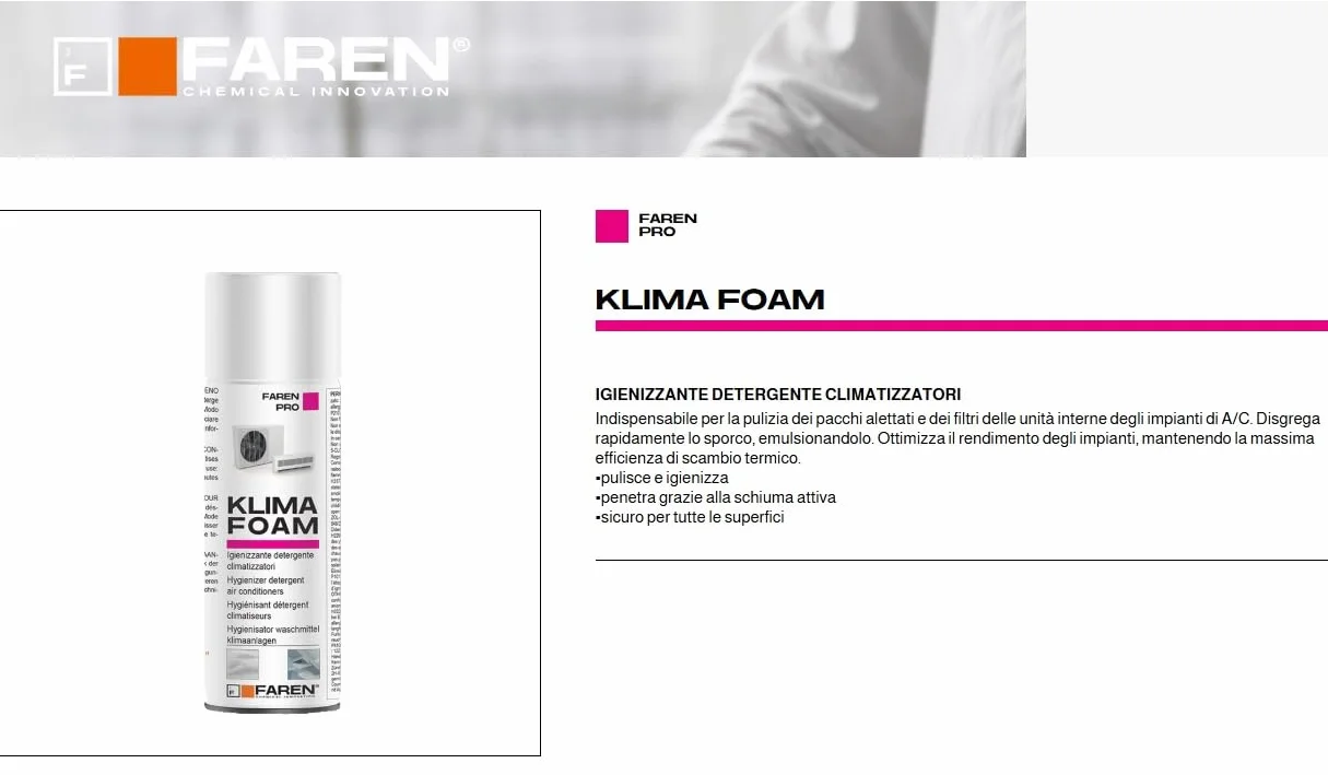 KLIMA FOAM Faren Detergente Igienizzante Spray Schiumogeno per Condizionatori 400ml