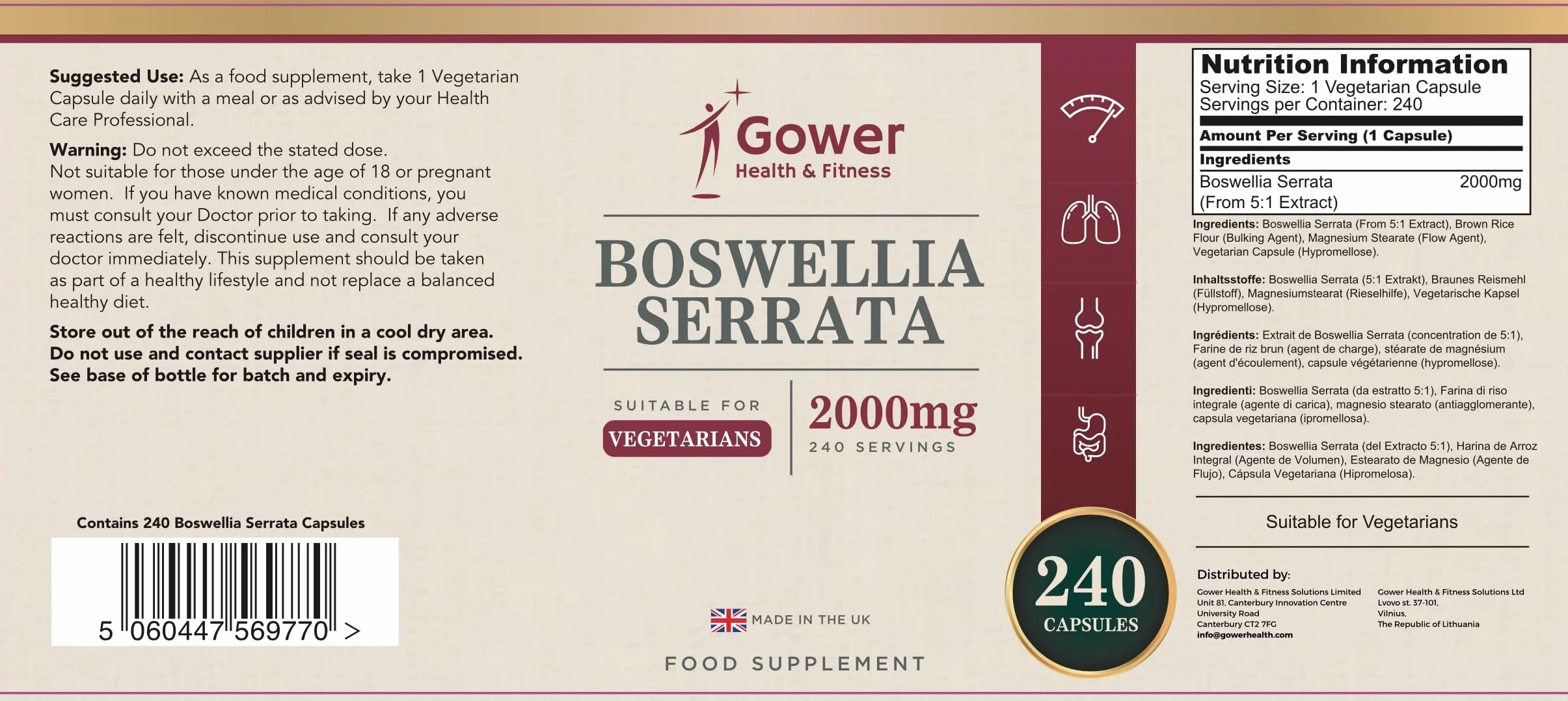 GH Boswellia Serrata 2000 mg Capsule ad Alto Dosaggio | Estratto di Boswellia 5:1 | 240 Capsule Vegane | Integratore di Franchincenso | Non-OGM e Senza Glutine | Prodotto nel Regno Unito