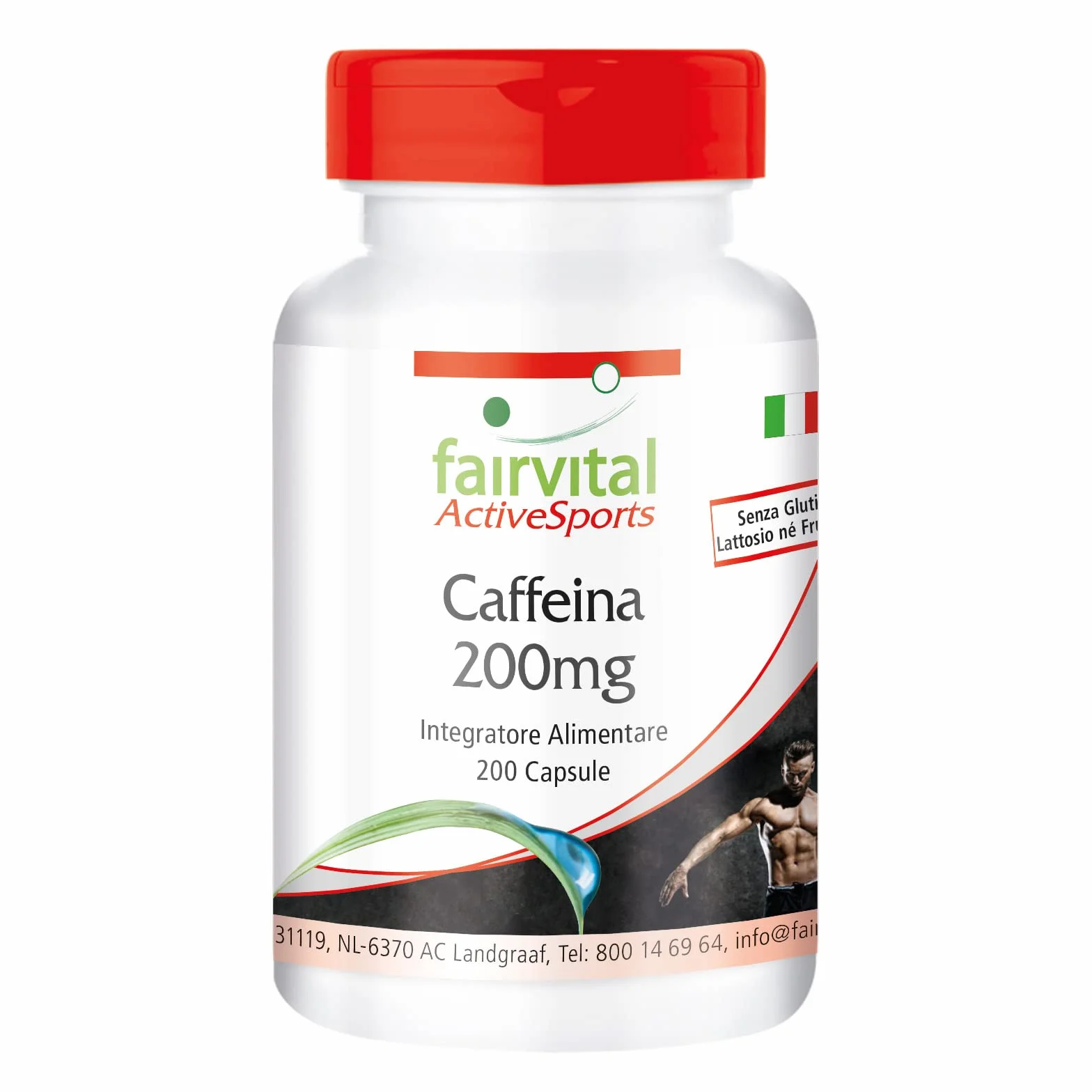 Fairvital Capsule di caffeina 200 mg, 200 capsule vegane ad alto dosaggio