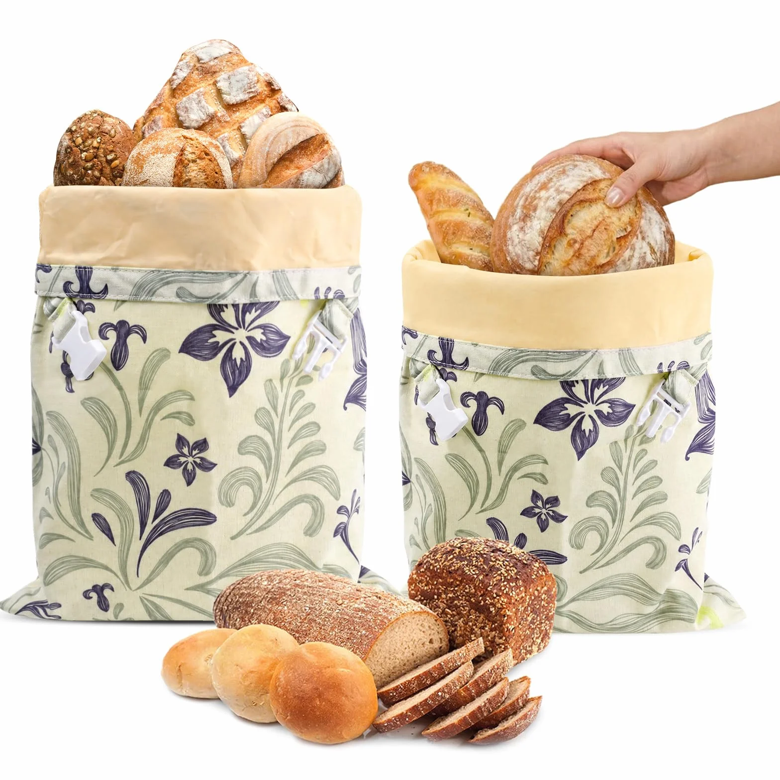 Sacchetti per il pane di cera d'api, 43×33 cm, cotone rivestito in cera d'api naturale, confezione da 2