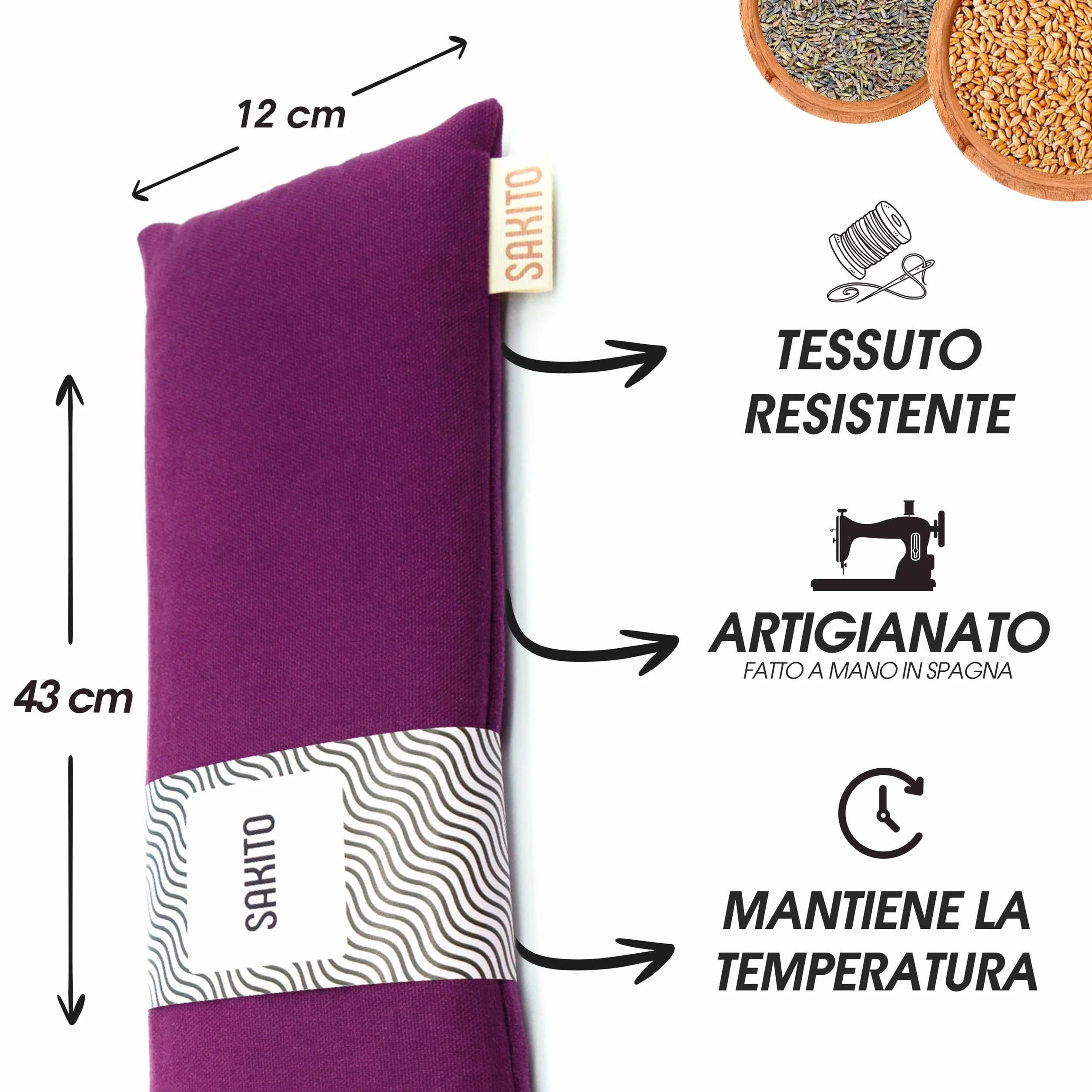 Cuscino Termico Microonde (43x12 cm) - Sollievo Naturale per Dolori Cervicali, Lombari e Mestruali, Uso a Caldo o a Freddo - Elevata Ritenzione del Calore - Profumo di Lavanda - Scatola Inclusa