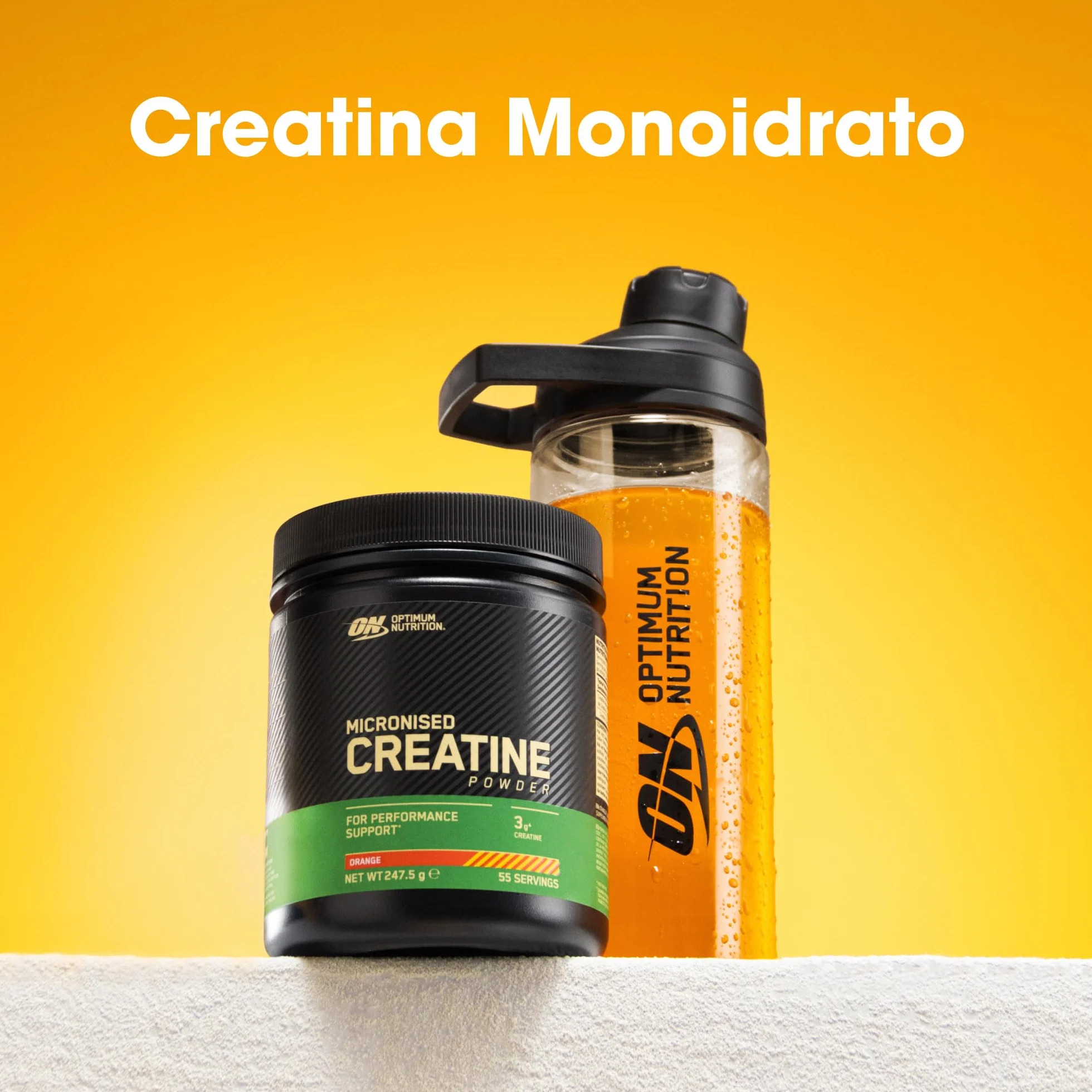 Optimum Nutrition Creatina Micronizzata in Polvere, Gusto Arancia, 247.5g, 55 Porzioni