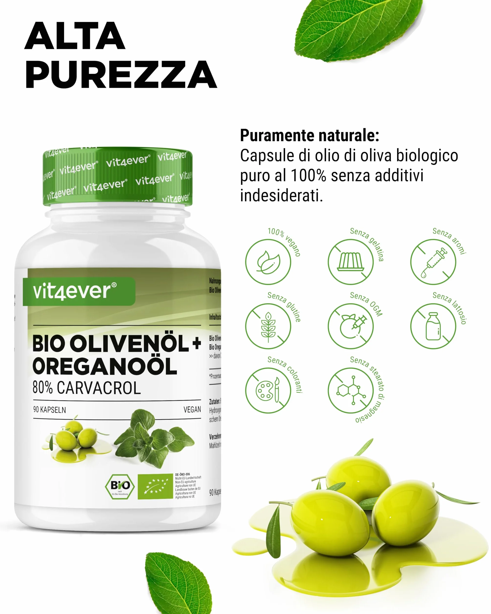 Olio di origano biologico 80 mg 90 capsule carvacrolo olio d'oliva vergine vegano