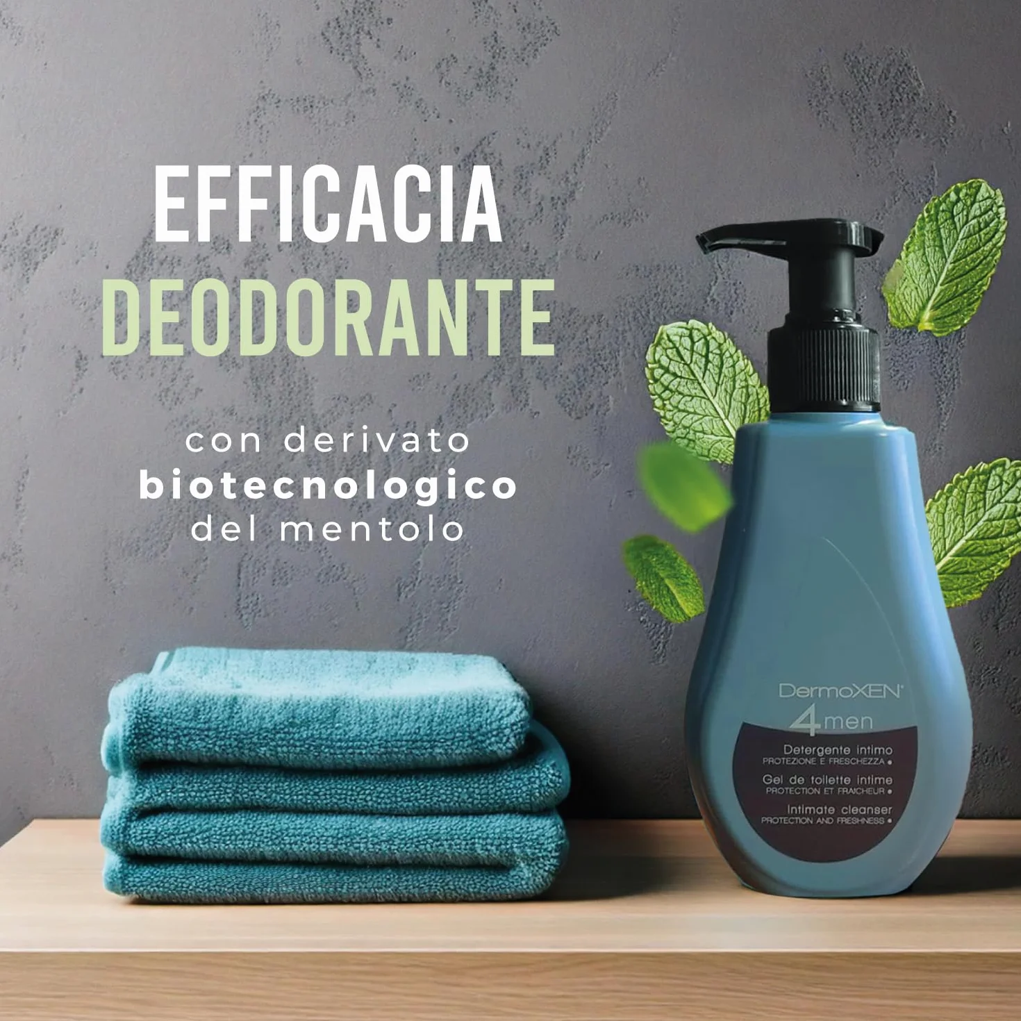 DERMOXEN Detergente Intimo Uomo Antibatterico 125ml Antiodore Rinfrescante Mentolo Fibre Prebiotiche Ph Fisiologico Igiene Intima Maschile
