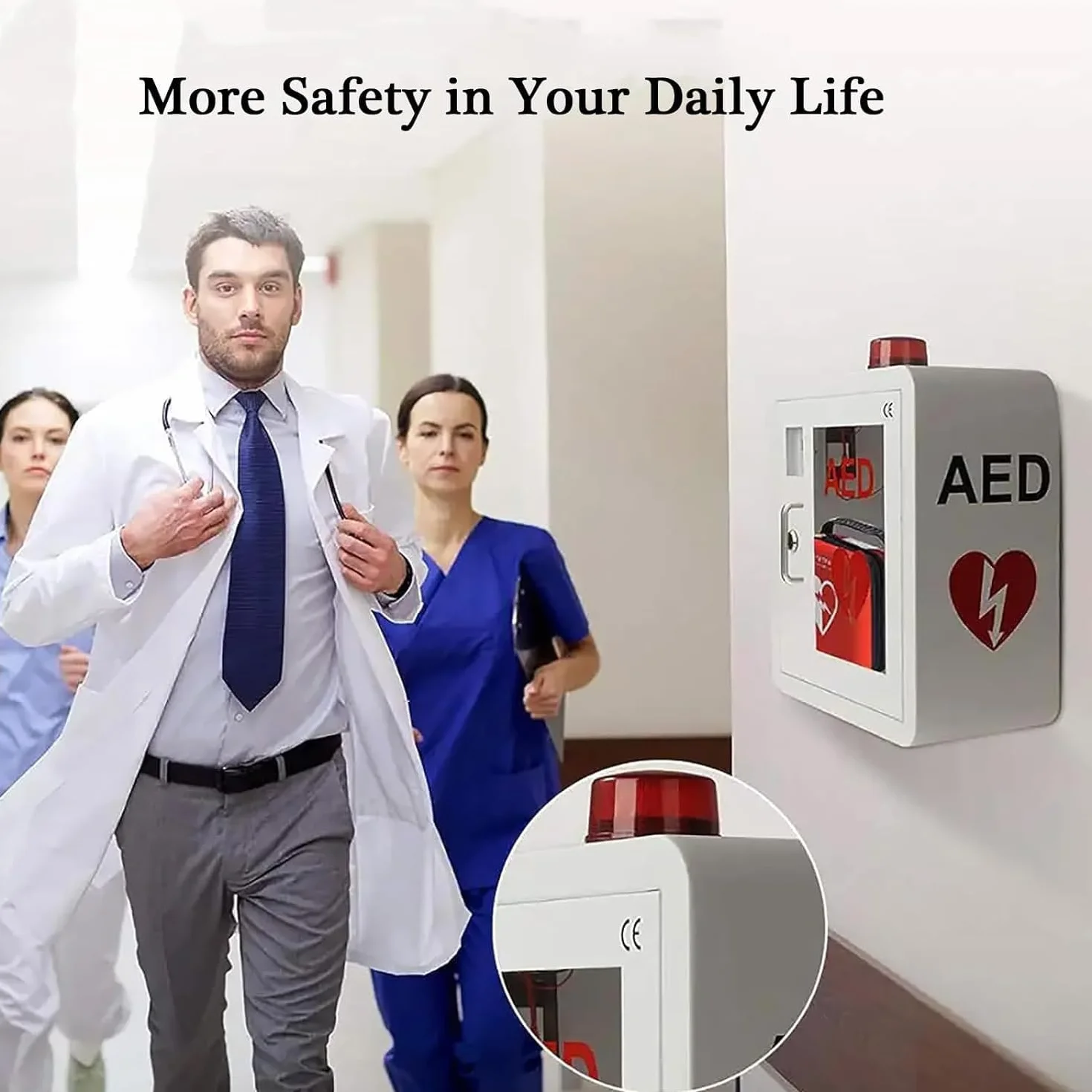 Armadietto Defibrillatore Dae Acciaio Parete Luce Stroboscopica Allarme Emergenza