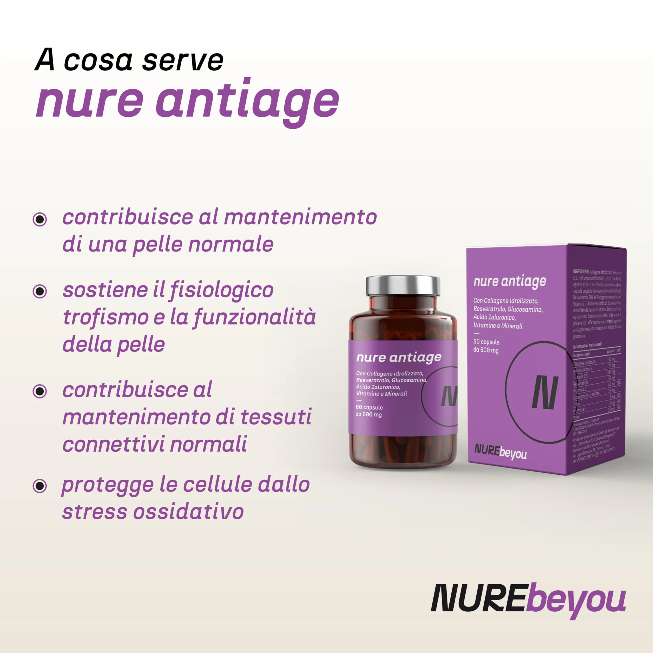 NURE Antiage 60cps Integratore Anti-invecchiamento Collagene Acido Ialuronico Viso
