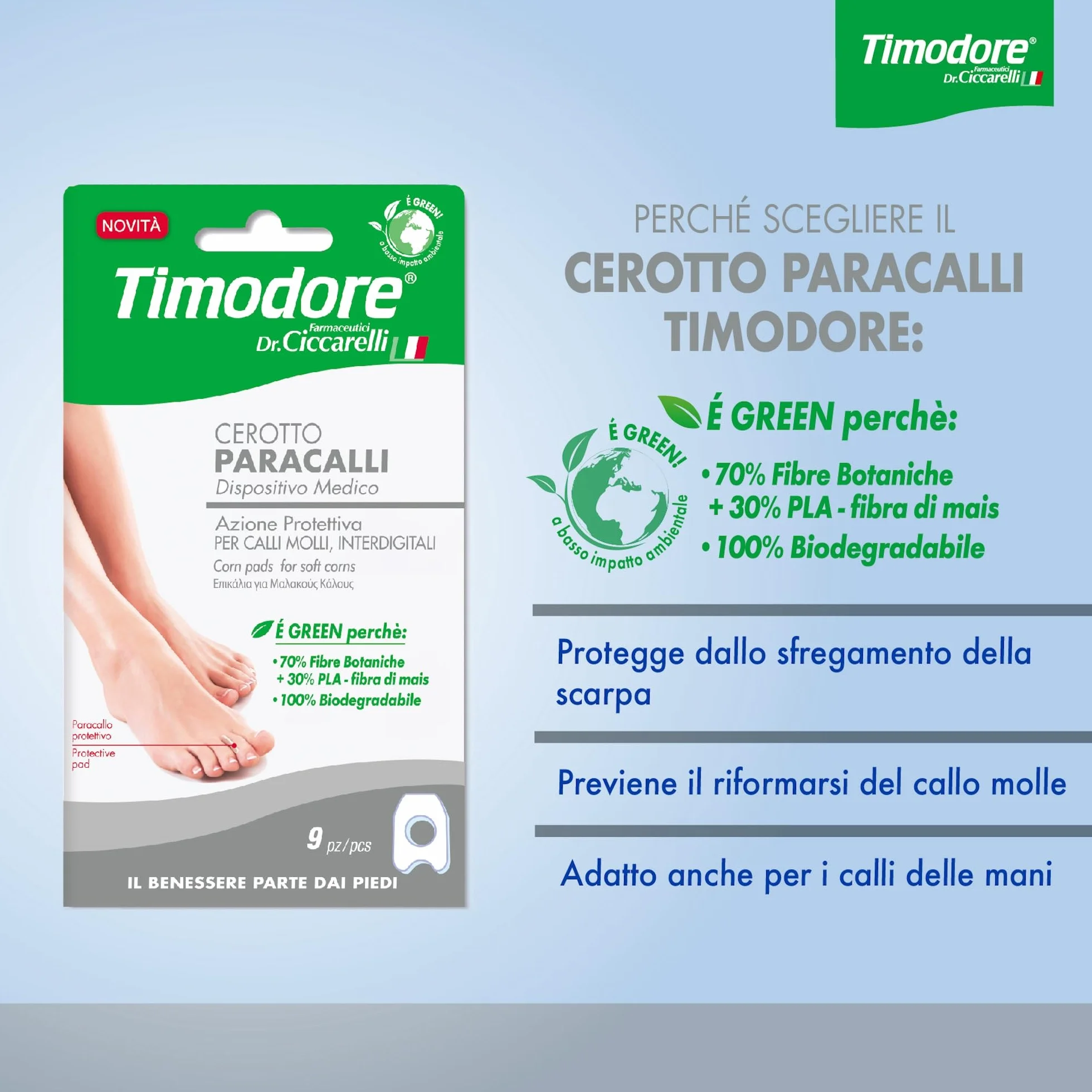 Timodore, Cerotti Paracalli per Calli Molli, Indicati per Proteggere dallo Sfregamento della Scarpa, Prevengono il Riformarsi del Callo Molle, 100% Made in Italy, Dermatologicamente Testato, 9 pz