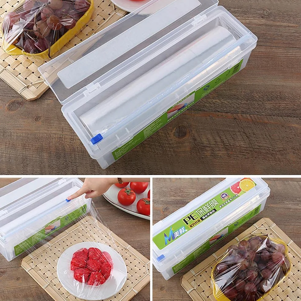 Dispenser per Pellicola Trasparente, Dispenser per Involucro di plastica Ricaricabile con taglierina per Diapositive Avvolgimento per Alimenti Scatola per Alimenti Trasparente Gadget da