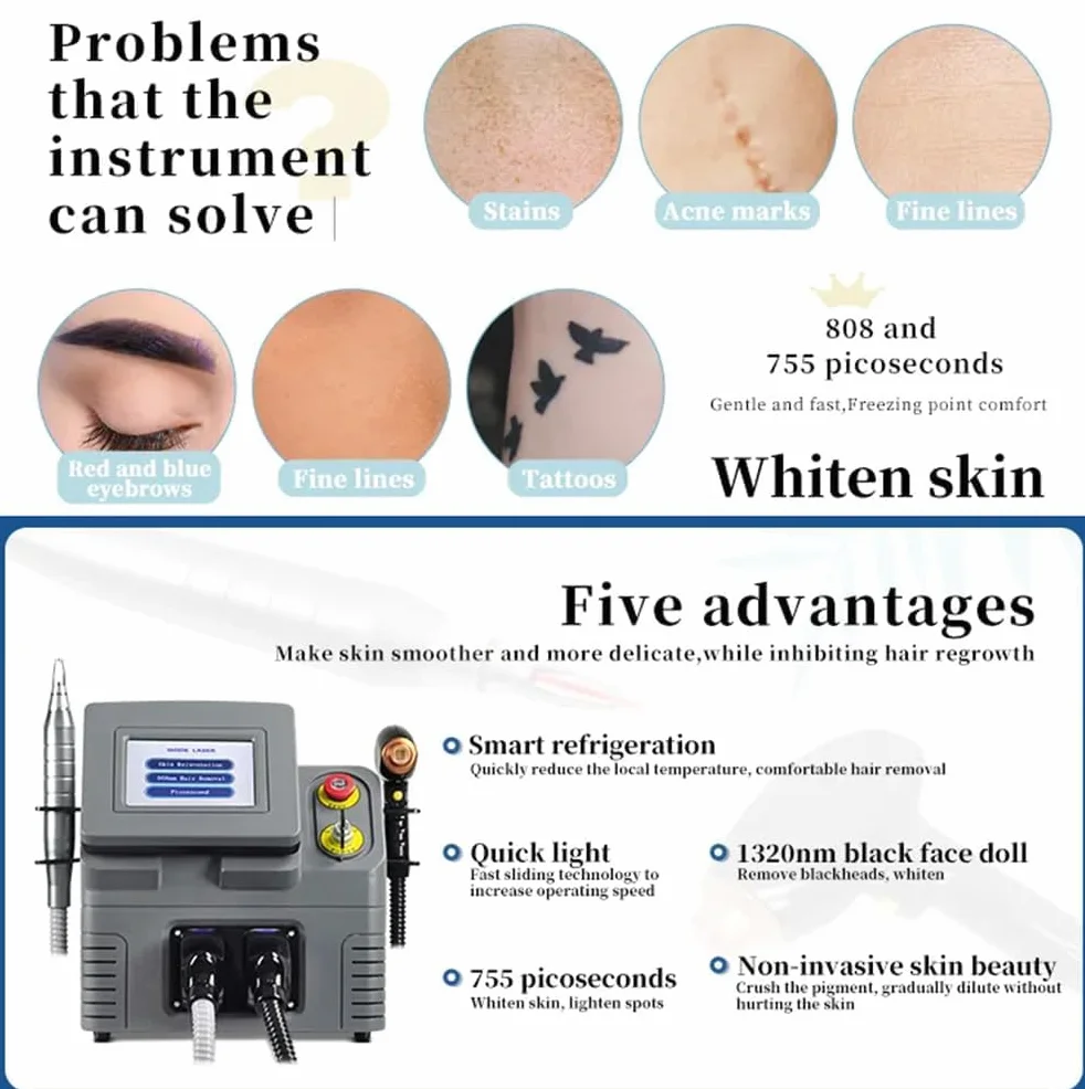 2 in 1 attrezzatura del salone di bellezza per depilazione laser a diodi 808nm, rimozione del tatuaggio picosecondo per ringiovanimento della pelle
