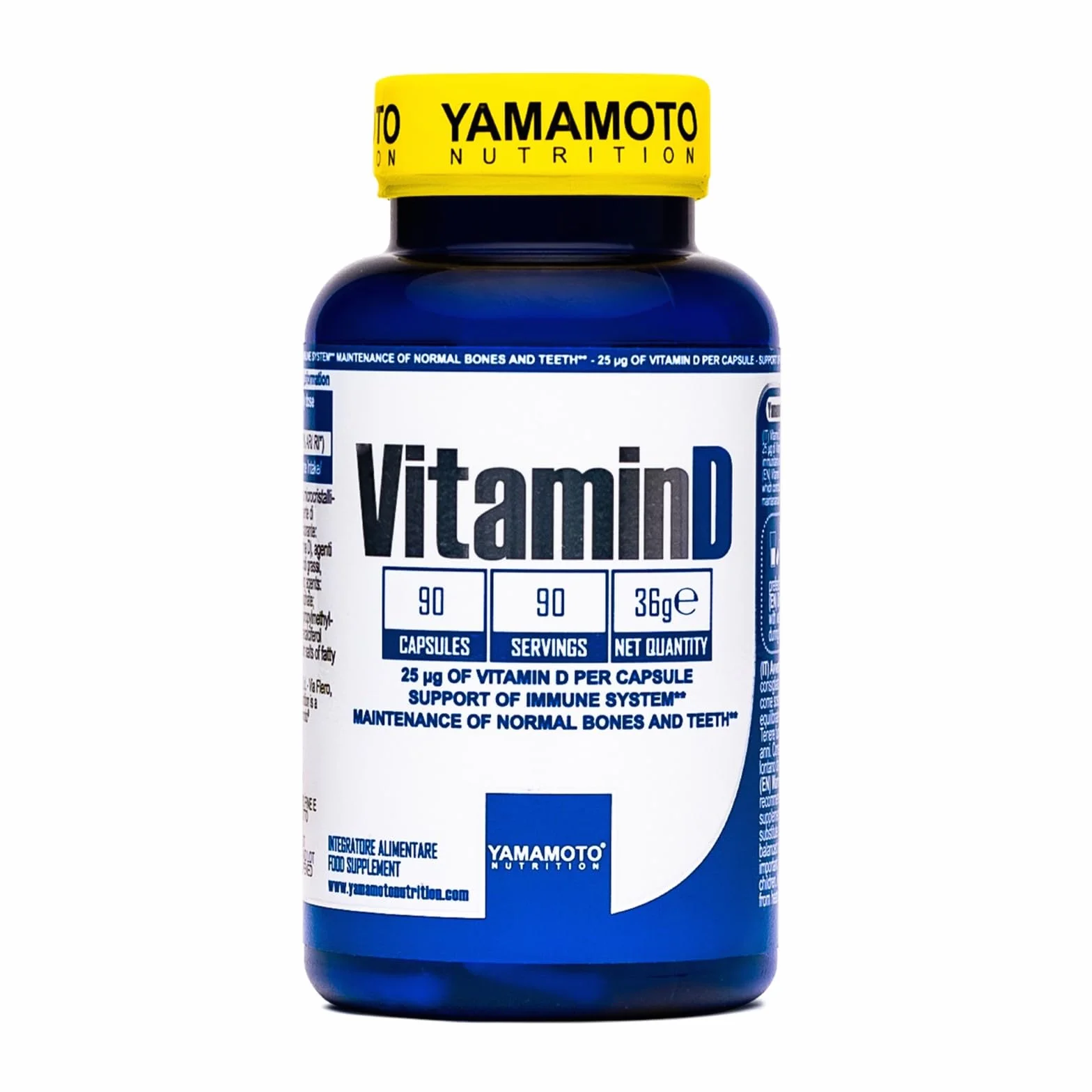 YAMAMOTO Nutrition, Vitamin D 90 Capsule, Integratore Alimentare con Vitamina D, Aiuta l'Organismo ad Assorbire Calcio e Fosforo, 25 mcg per Capsula