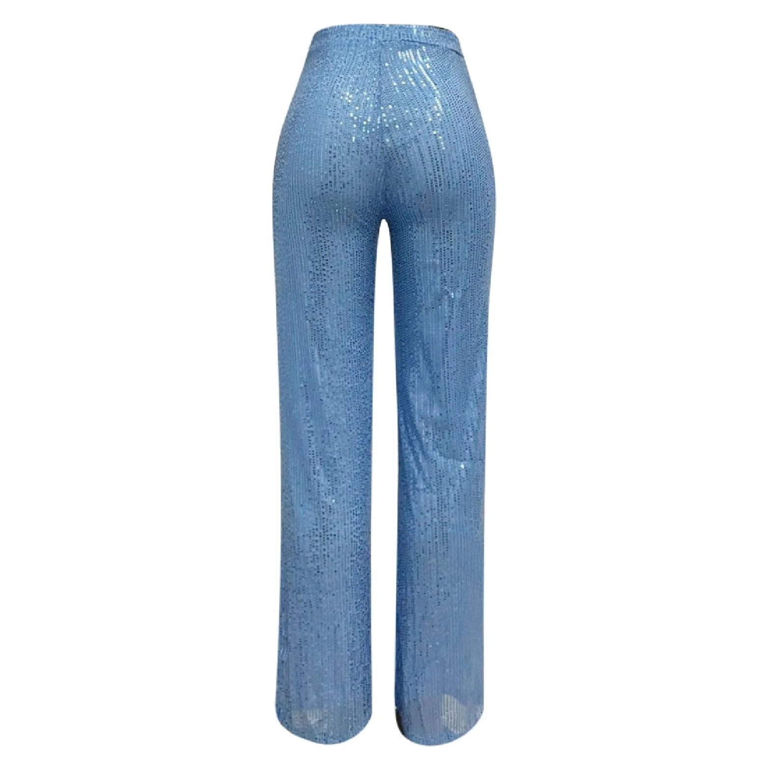 Pantaloni a zampa, alla moda, da donna, a gamba larga, per carnevale, con paillettes, in vita elasticizzata, con brillantini, da sera, per feste
