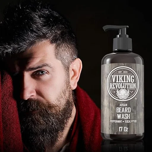 Viking Revolution - Shampoo Barba - Bagnoschiuma Naturale con Olio di Argan & Jojoba - Ammorbidisce e Rafforza - Menta piperita ed Eucalipto - 500 ml
