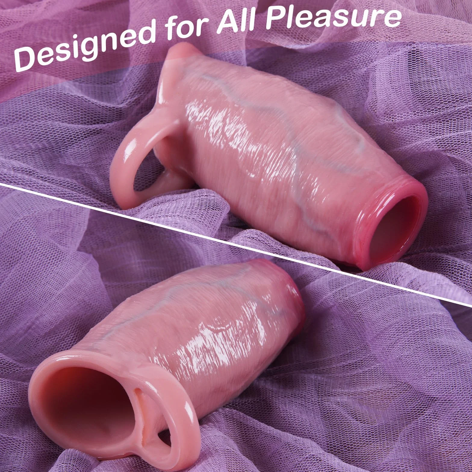 Guaina per pene ispessita realistica in silicone 5,5 cm diametro con glande aperto anello elastico ritarda eiaculazione migliora erezione giocattolo adulti