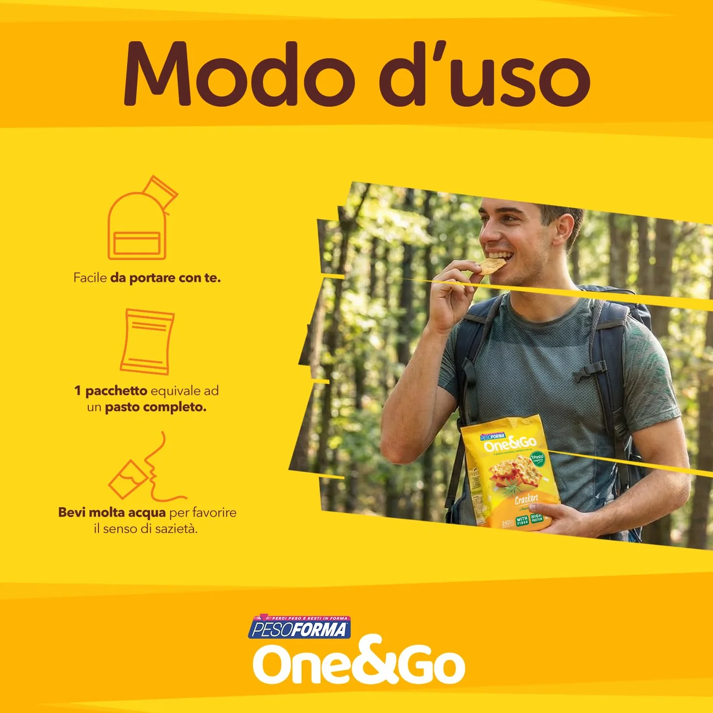 Pesoforma | One&Go Pasto Sostitutivo Crackers al Rosmarino, 60g, 1 Pasto Completo, 242 kcal, High Protein, With Fiber