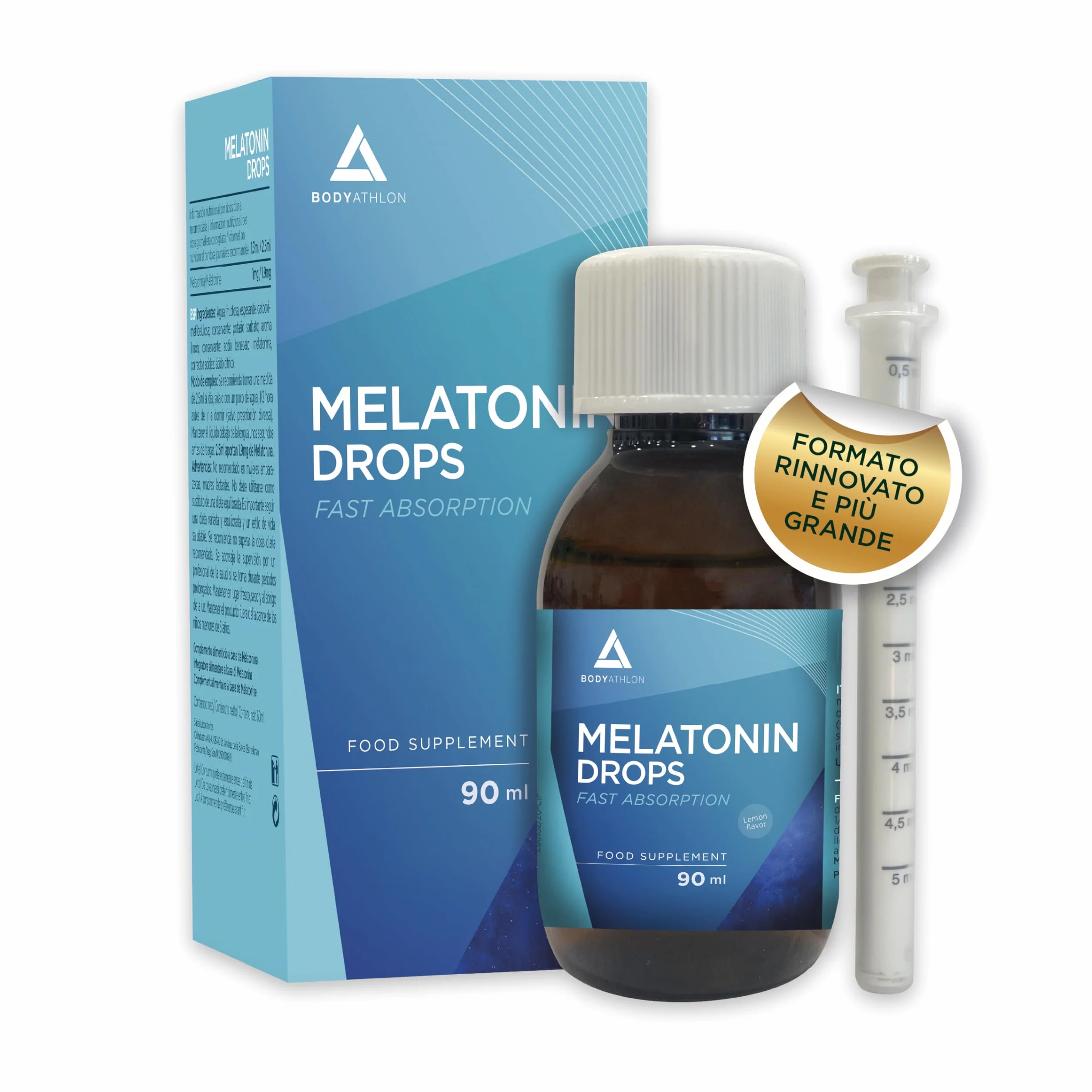 Melatonina pura in gocce 90ml BODYATHLON per dormire meglio insonnia vegano aroma limone