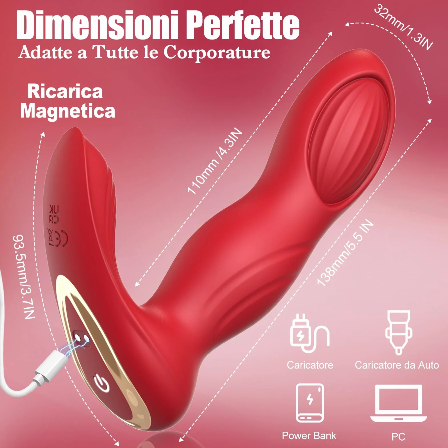 Vibratoreper Donna Uomo Professionale Sexytoysys Plug Anale-Dilatatore Donna Uomo Sex Toys Sessuali Vibratore per Uomini APP Dildo Anale 9*9 Modalità Vibratori Stimolatore Clitoride Femminile(Rosso)