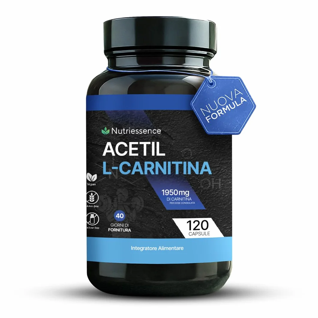 Acetil L-Carnitina 1950 mg 120 Compresse Integratore Energia Metabolismo Concentrazione Forza Mentale Senza Glutine Lattosio
