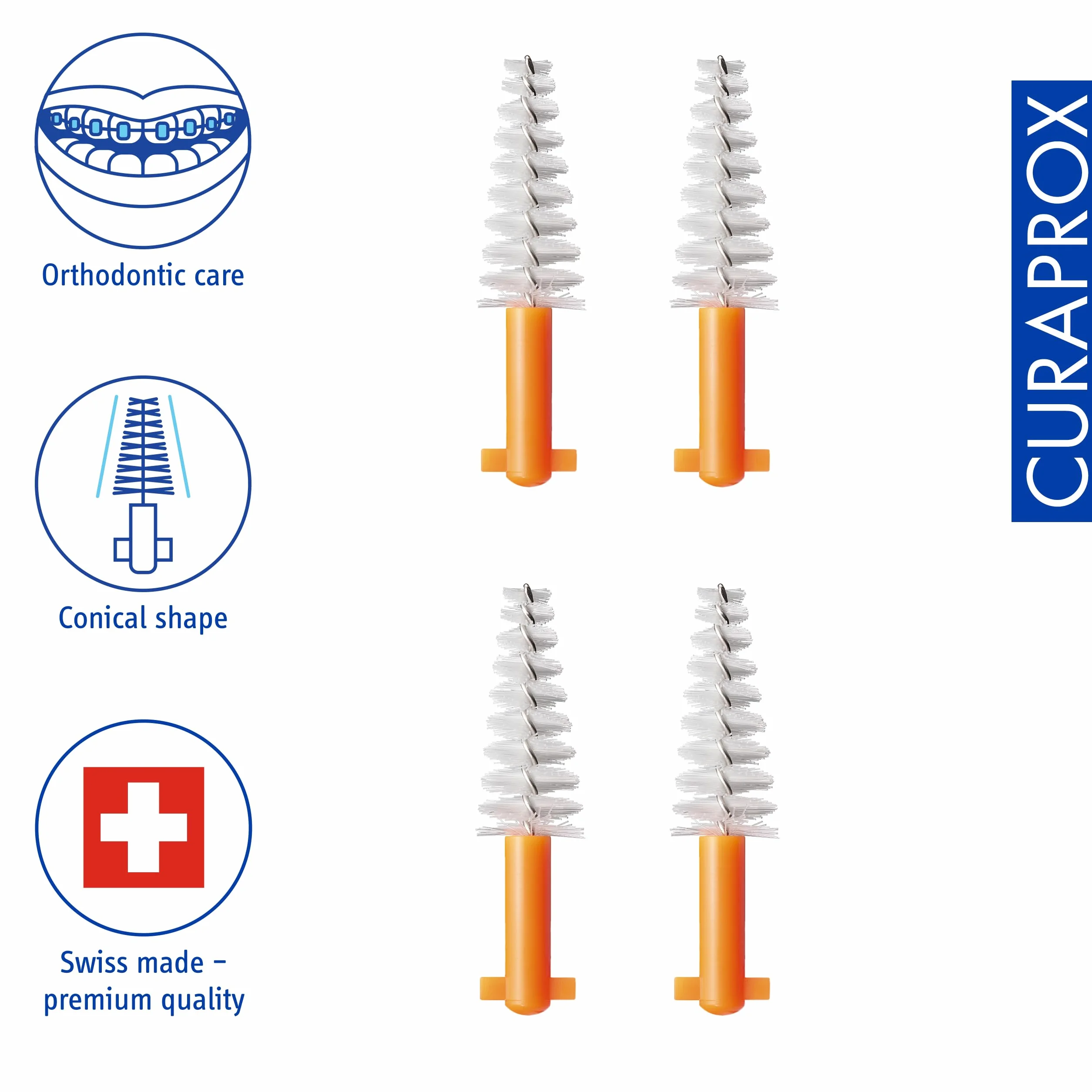 Curaprox Spazzolino interdentale Refill Ortho-Size 14 4-Pack Arancione
