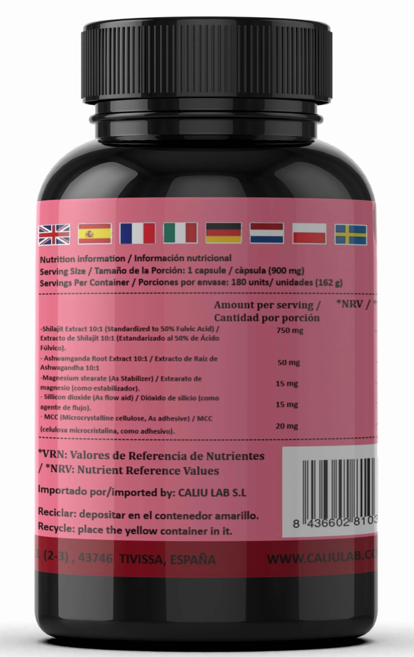 Shilajit Puro | 180 Capsule | 50% Acido Fulvico | 6 mesi | 144000mg | Con Polvere Naturale di Ashwagandha | +85 Minerali | Integratore in Compresse per Uomini con Resina Pura di Shilajit dell'Himalaya