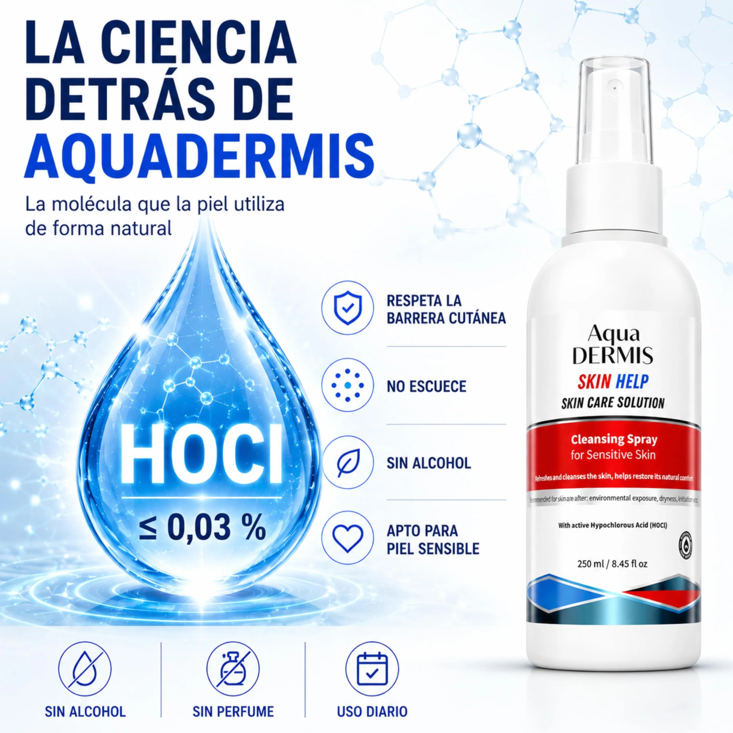 Spray per terapia delle ferite con acido ipocloroso, disinfettante naturale per ferite, ustioni, acne, eczema e tatuaggi, senza alcool, sicuro per pelli sensibili, 250 ml