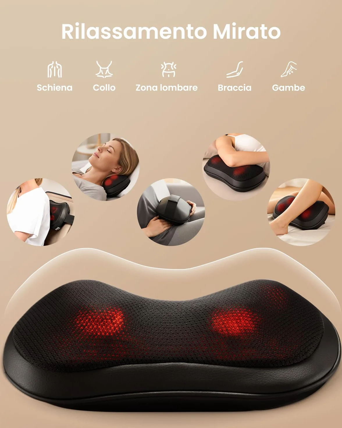 RENPHO Massaggiatore Schiena e Collo, Massaggiatore Cervicale con 3 Velocità, 3D Shiatsu Massaggiatore Cervicale, Cuscino Massaggiante con Riscaldamento, Massaggio Muscolare, Uso a Casa Ufficio