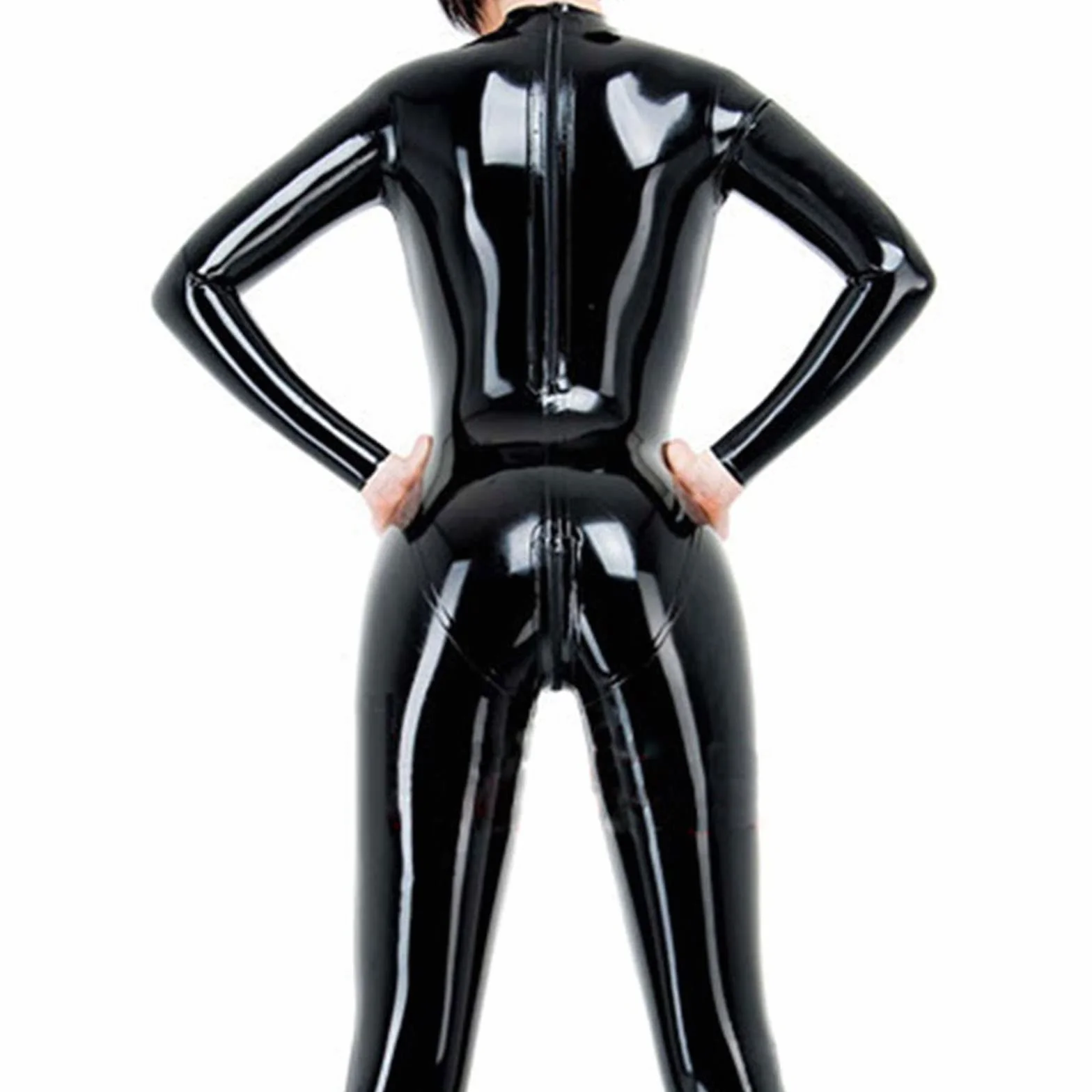 Tuta Intera in Pelle Latex Donna Sexy Abbigliamento Erotico Wetlook Maniche Lunghe Slim Fit con Cerniera Leggings Calzamaglia Pole Dance Clubwear,Nero,M